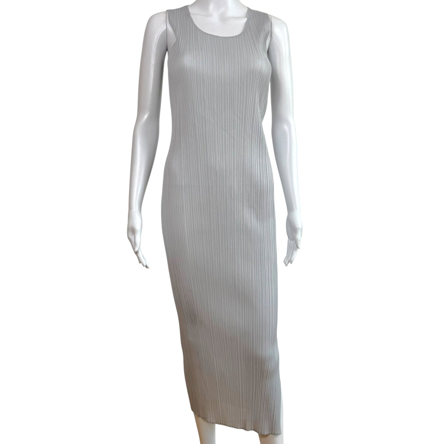 Issey Miyake Pleats Please Light Gray Pleated Maxi Dress Sz 2