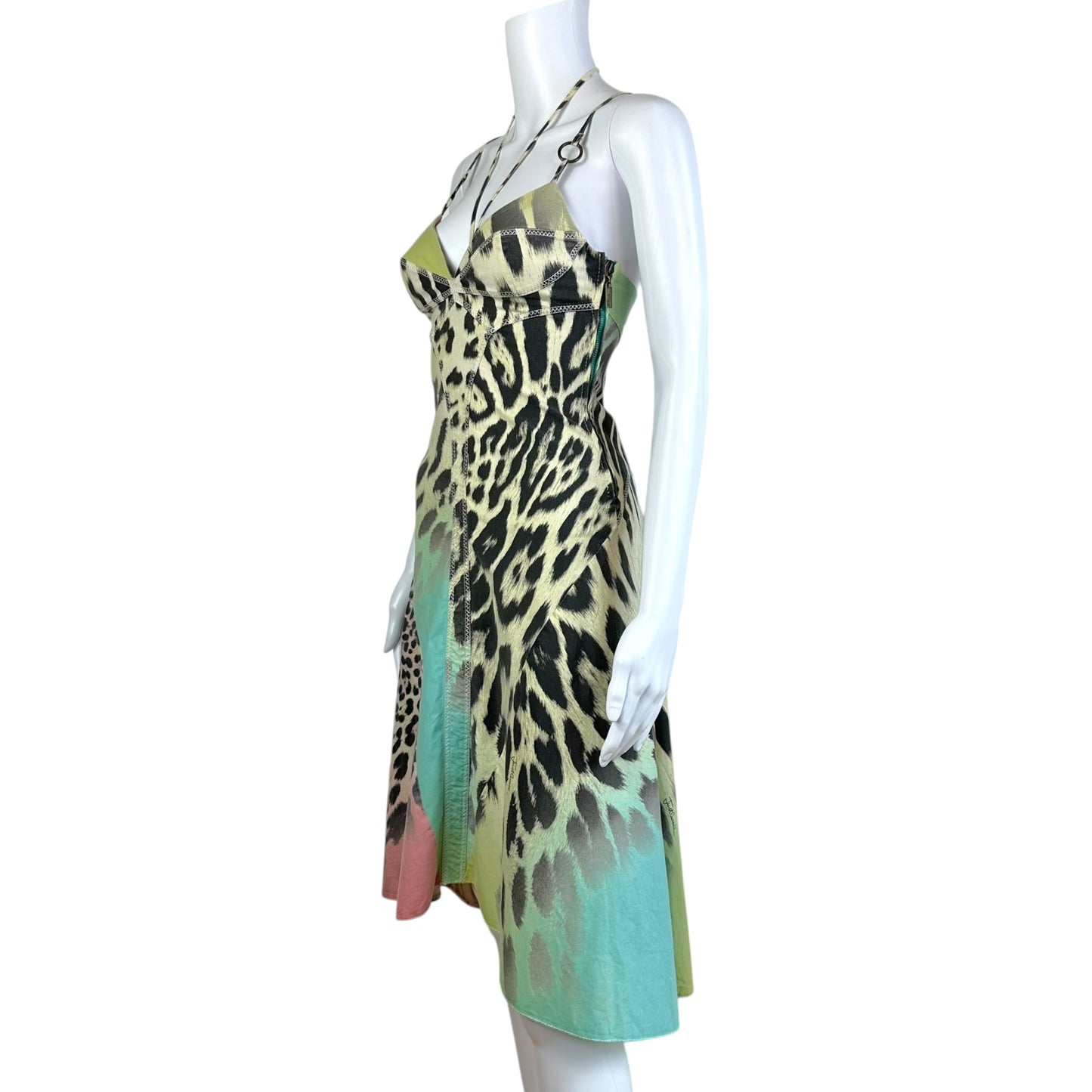 Roberto Cavalli Multicolor Leopard Halter Midi Dress