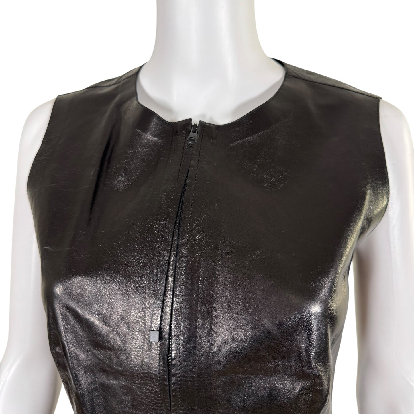 Gucci by Tom Ford 90's Black Leather Zip Up Vest Top