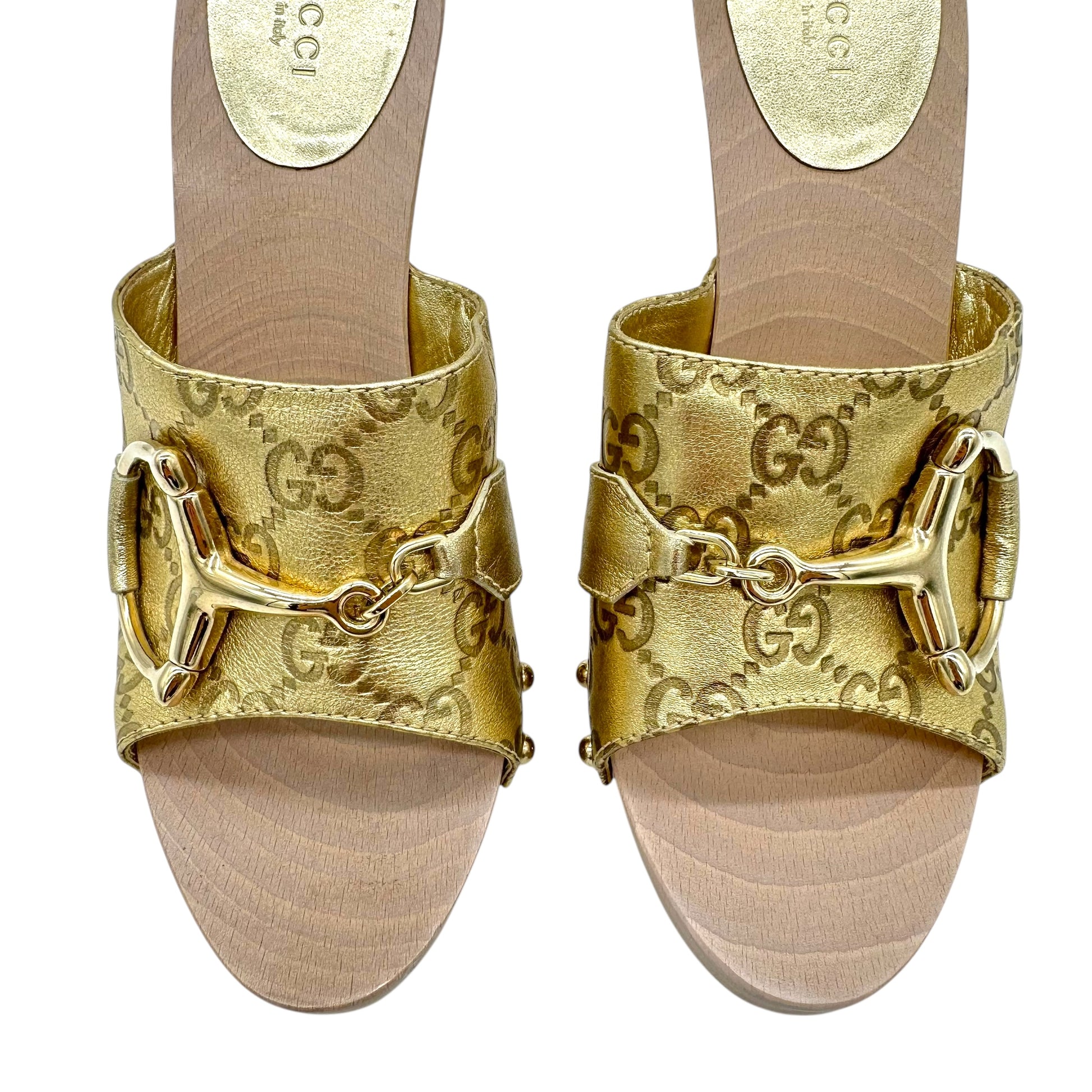 Gucci Gold Horsebit Platform Clog Heels - Outfit Repeater