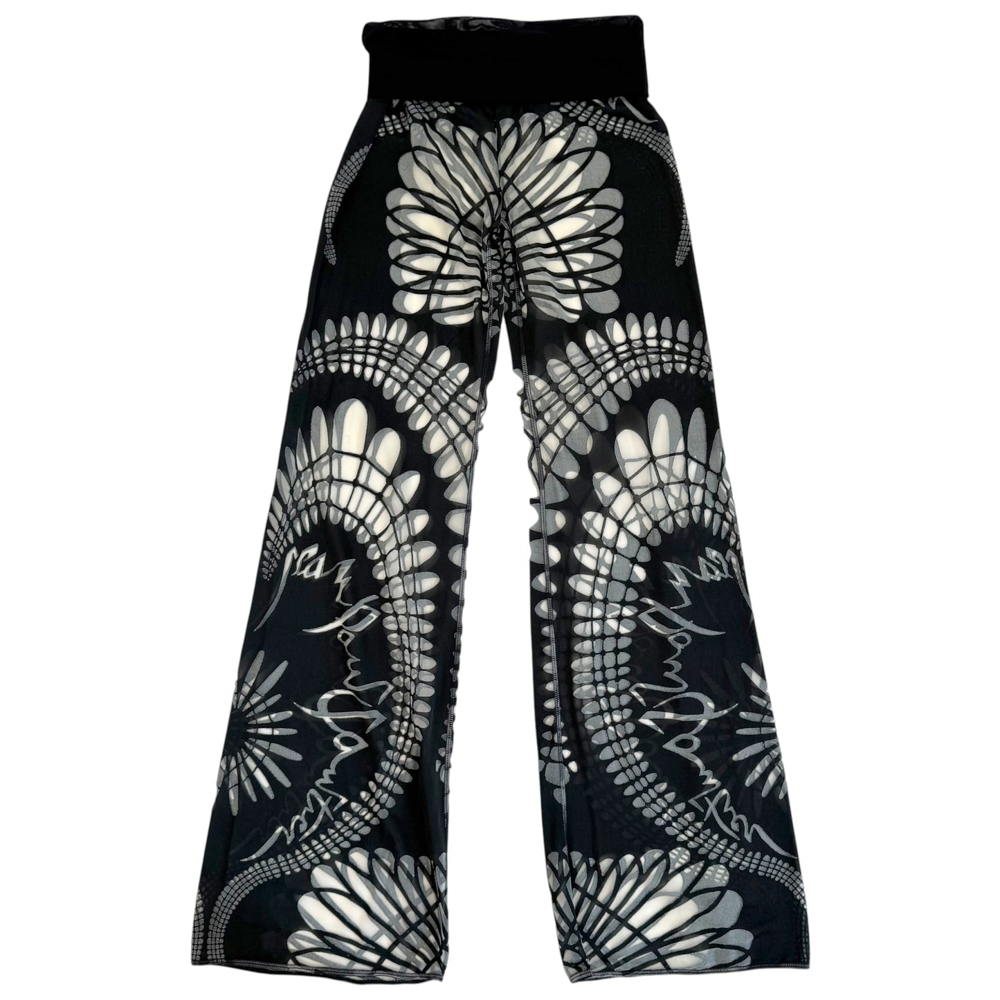 Jean Paul Gaultier Black & Transparent Sheer Mesh Fold-Over Wide Leg Pants