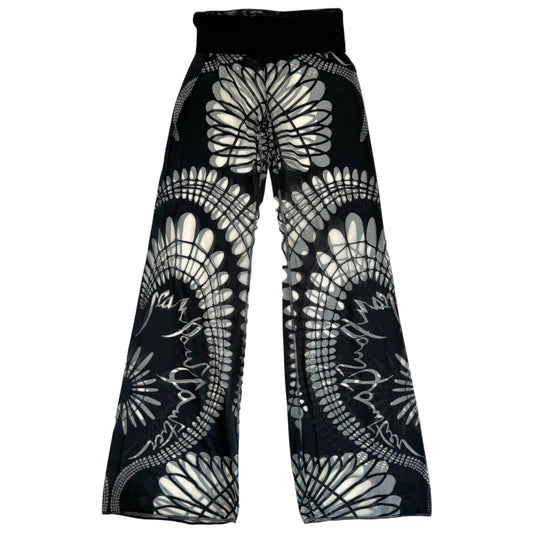 Jean Paul Gaultier Black & Transparent Sheer Mesh Fold-Over Wide Leg Pants