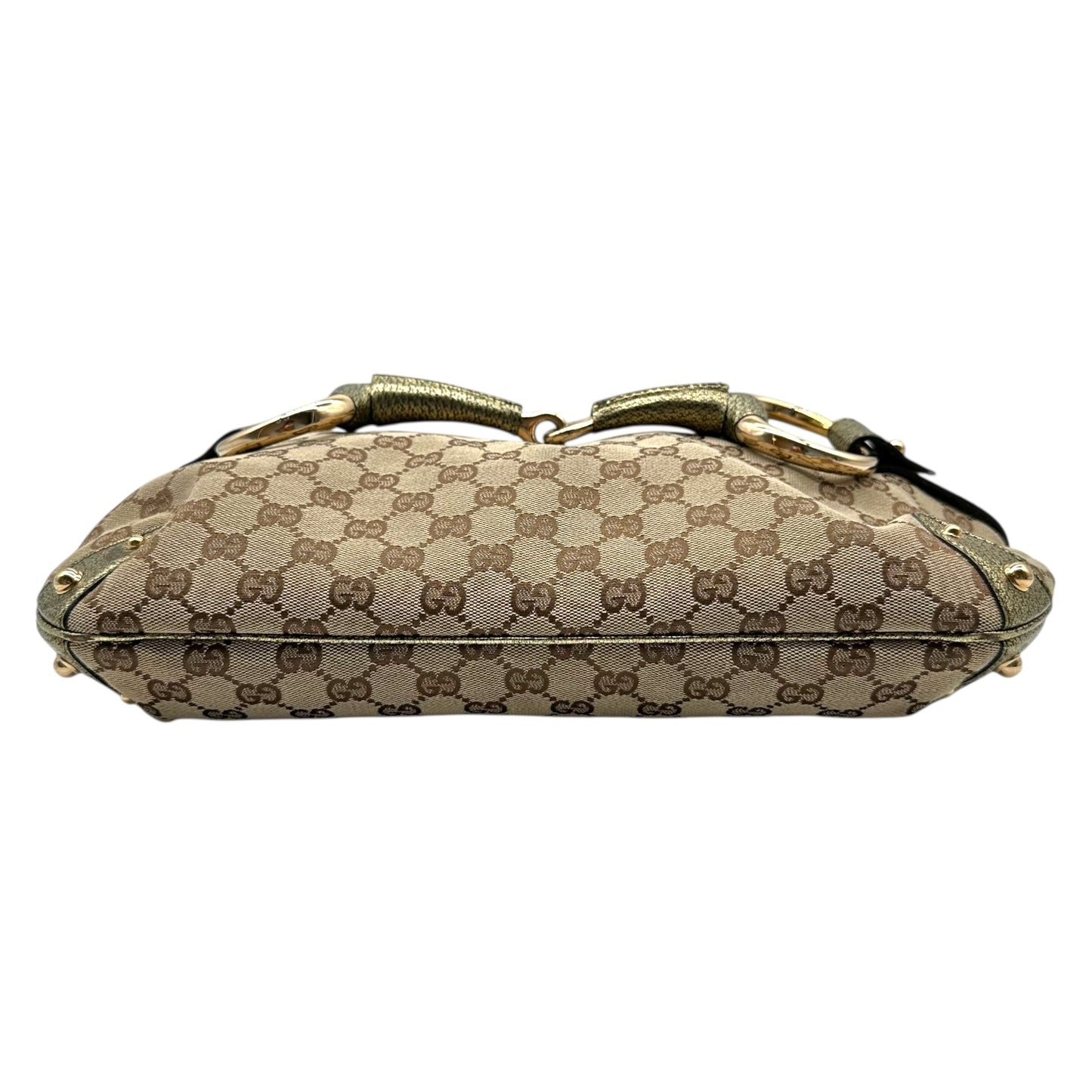 Gucci Tan Canvas Monogram Horsebit Hobo Bag