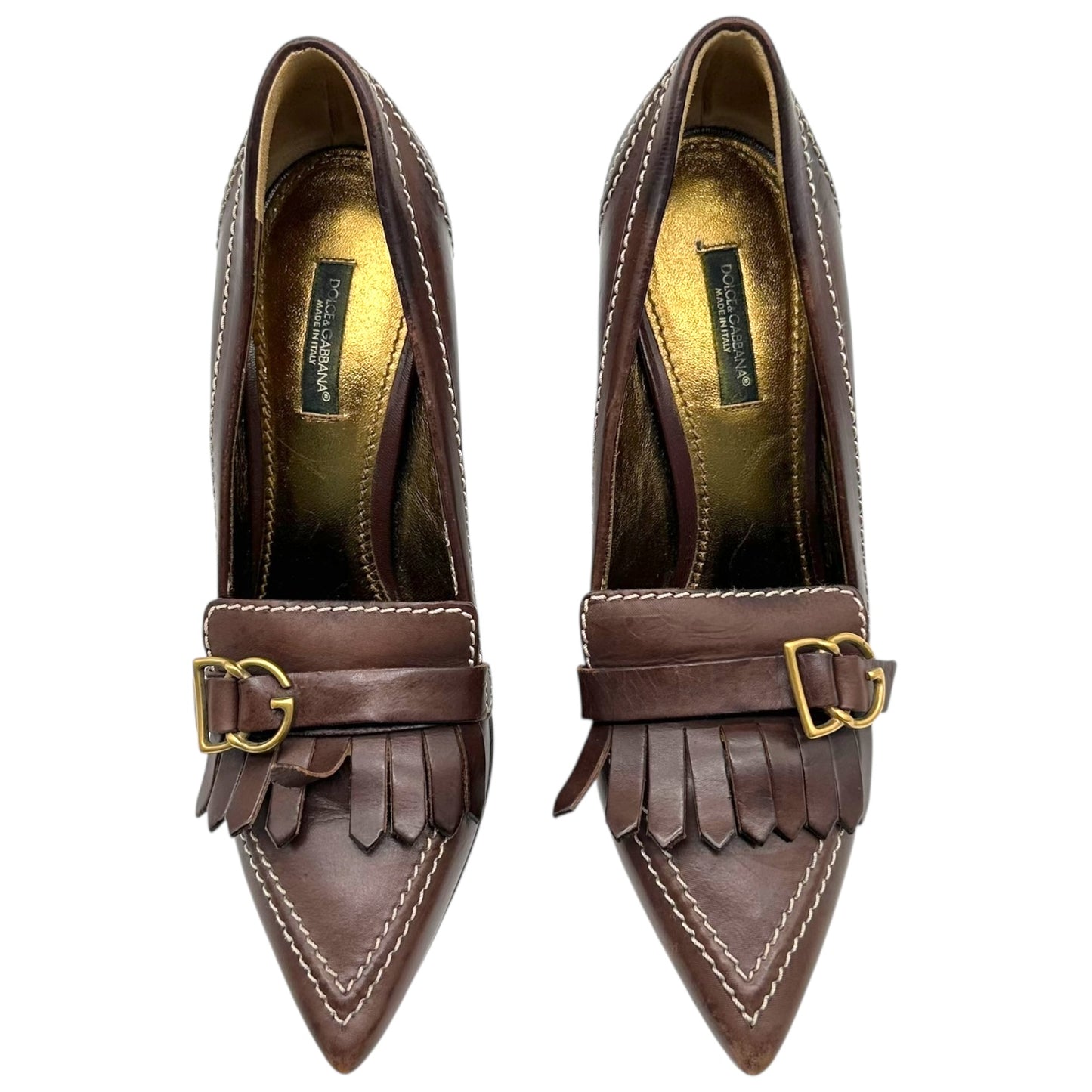 Dolce & Gabbana Brown Leather Heeled Loafers