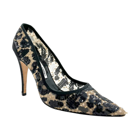 Manolo Blahnik Leopard Print Sequin Pointed Toe Heels
