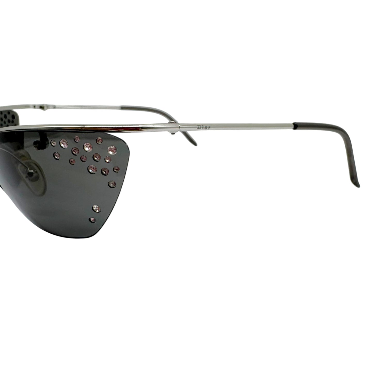 Christian Dior Rimless Cat-Eye Sunglasses Black Rhinestones