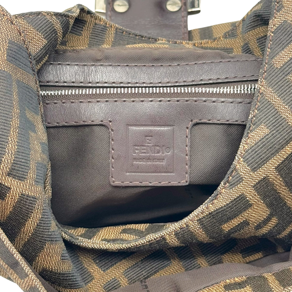 Fendi Brown Monogram Zucca Shoulder Baguette Bag