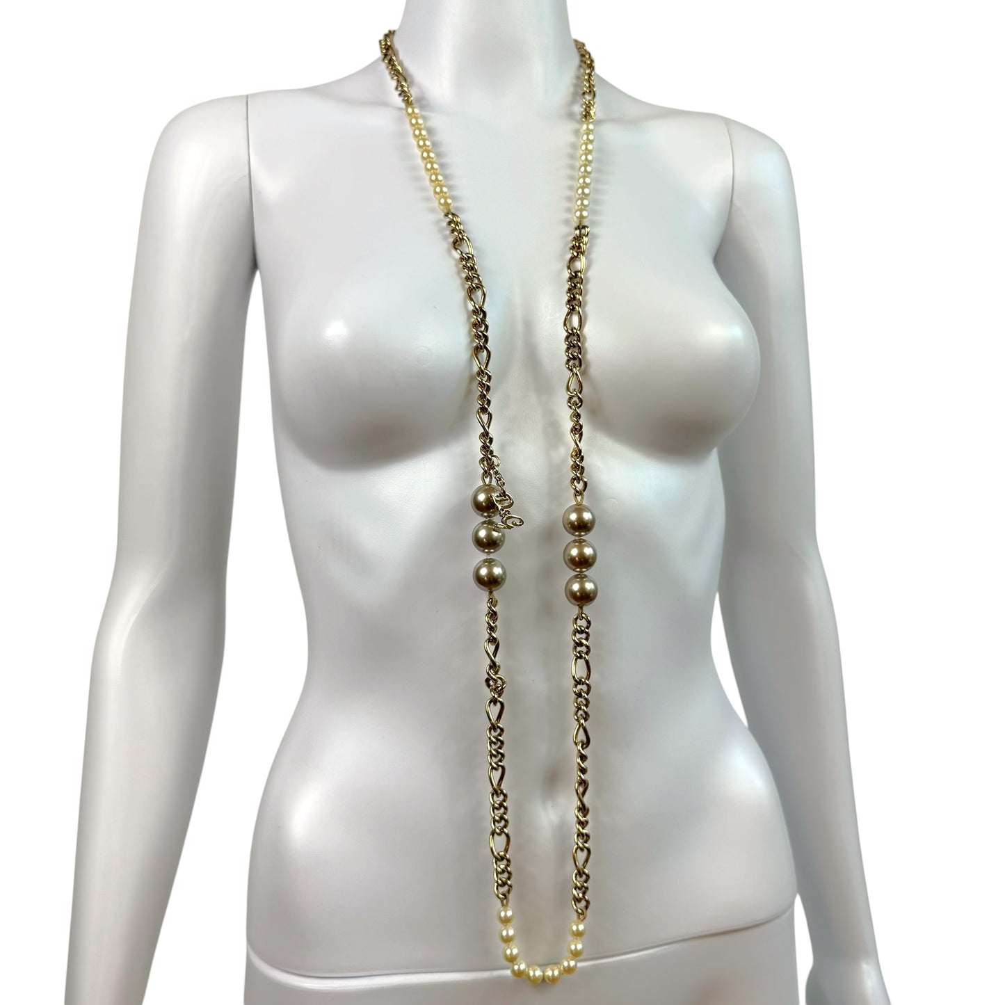 D&G Dolce & Gabbana Gold Pearl & Chain Wrap Necklace