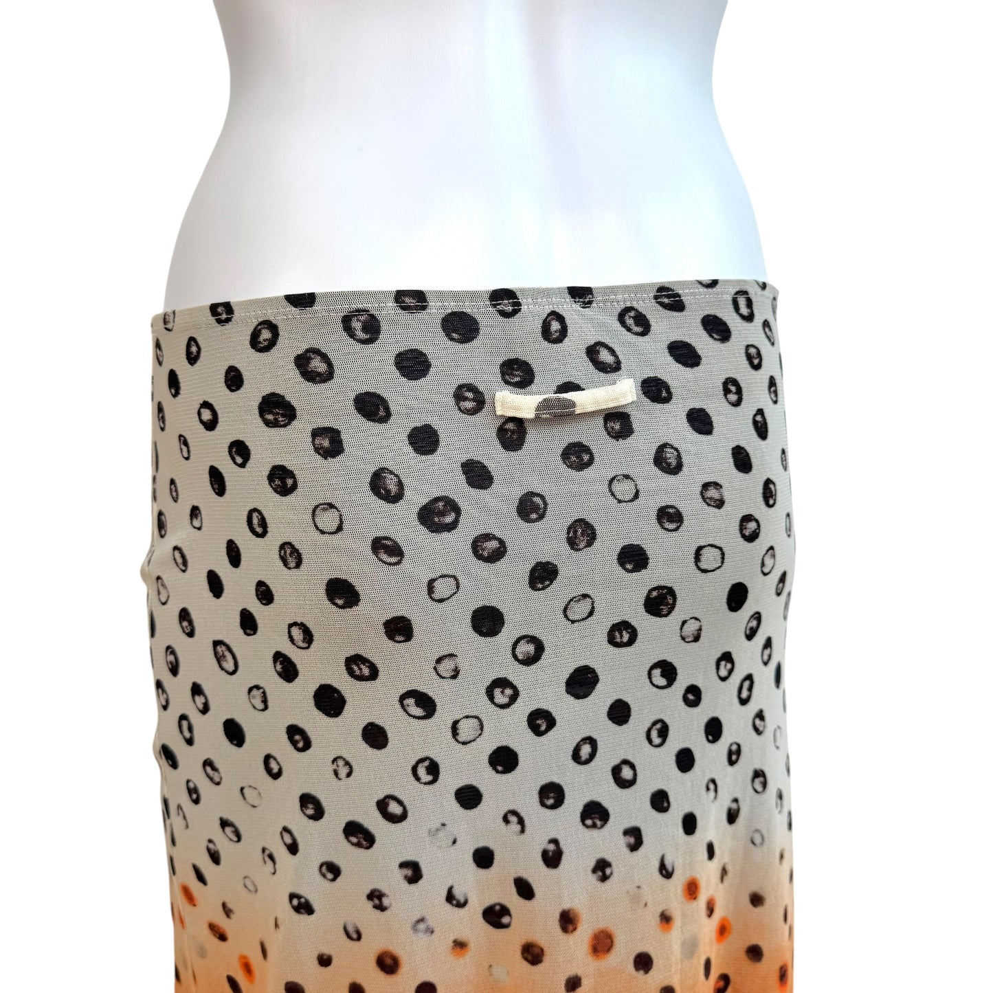 Jean Paul Gaultier White & Orange Ombre Polka Dot Print Mesh Maxi Skirt