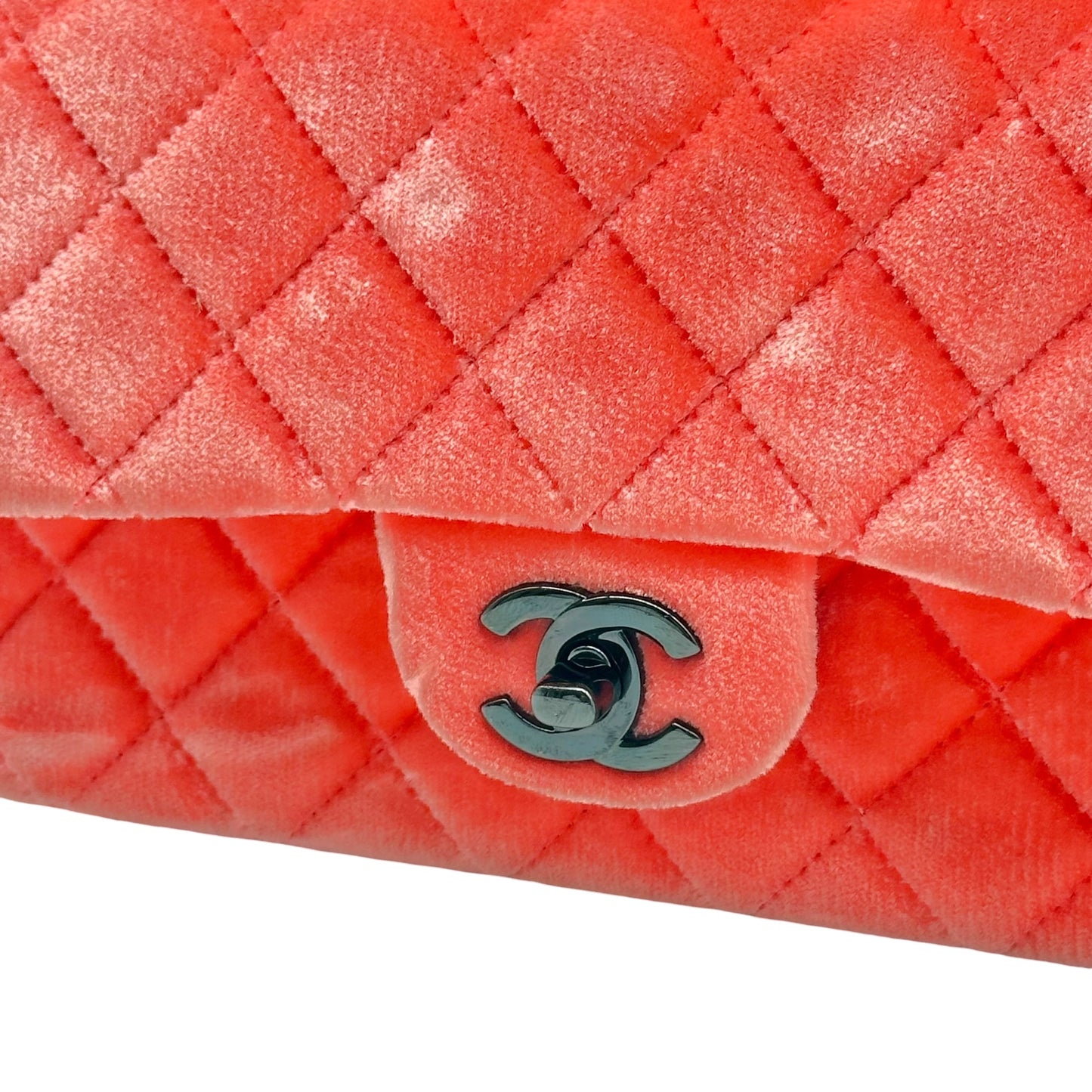 Chanel Neon Pink-Orange Velvet Small Classic Flap Bag 2014-15