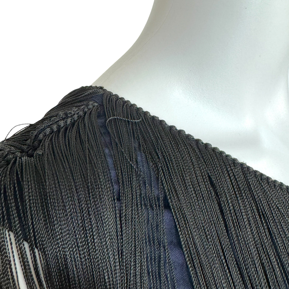Lanvin One-Shoulder Sequin Tank Navy Blue Black Fringe
