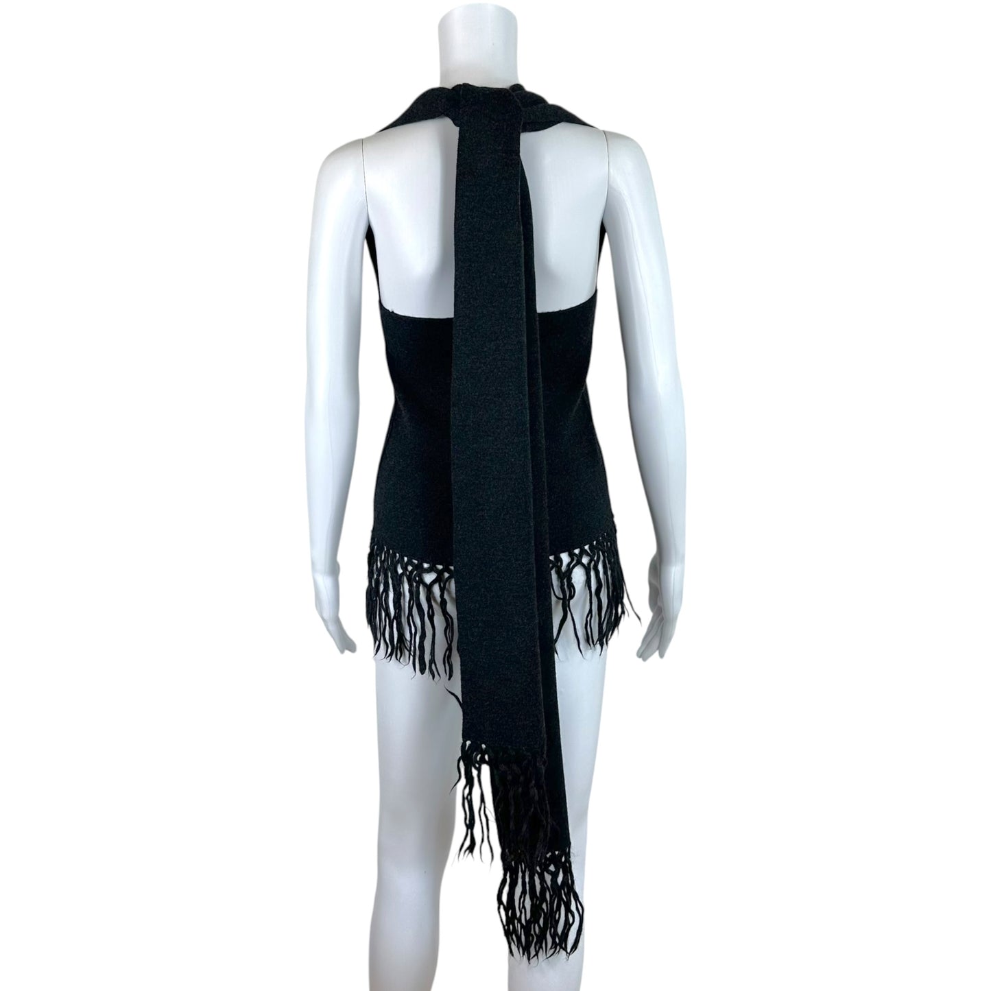 Jean Paul Gaultier Gray Knit Halter Top With Fringe Trim