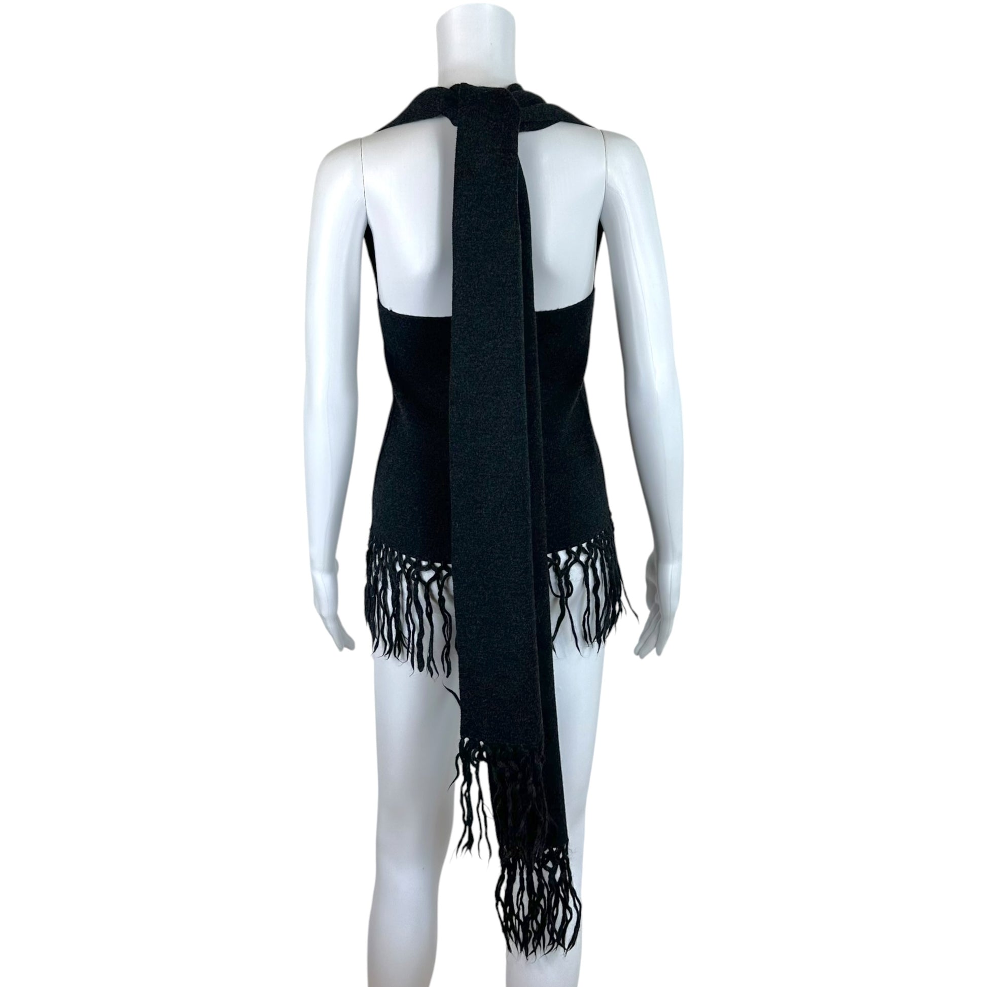 Jean Paul Gaultier Gray Knit Halter Top With Fringe Trim