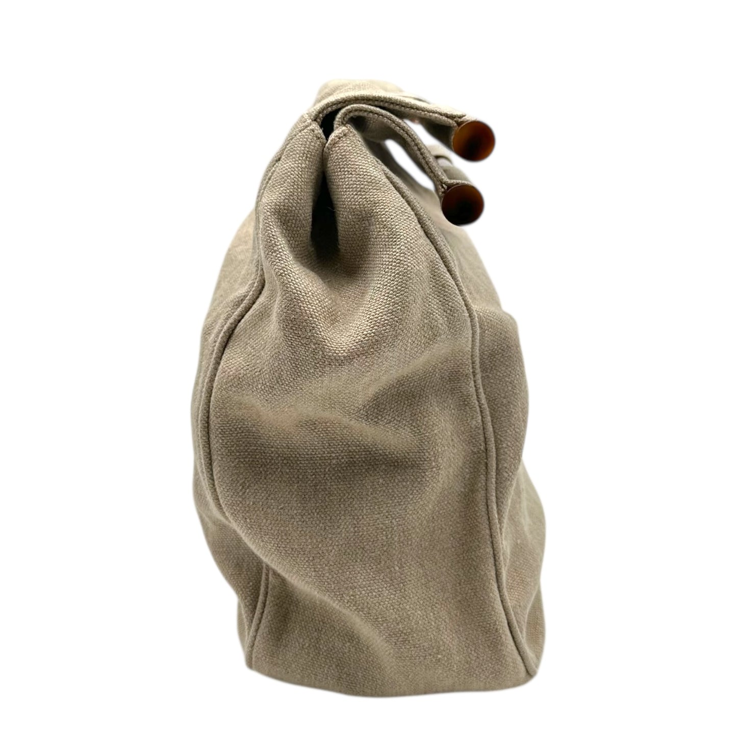 Chanel Large Beige Fabric & Plastic Handle Logo Clutch Bag 1996-97