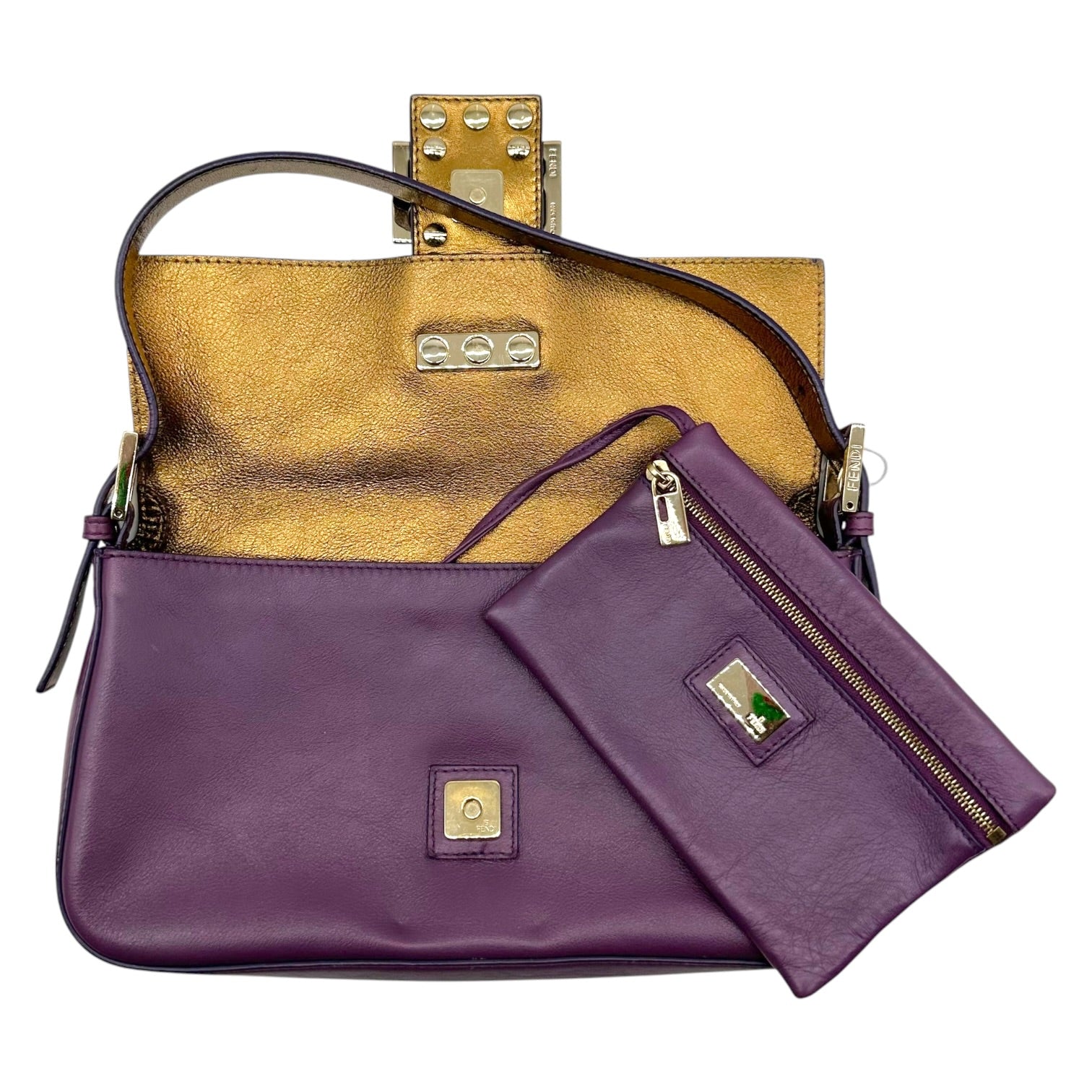 Fendi Purple Leather Baguette Bag with Gold Stud