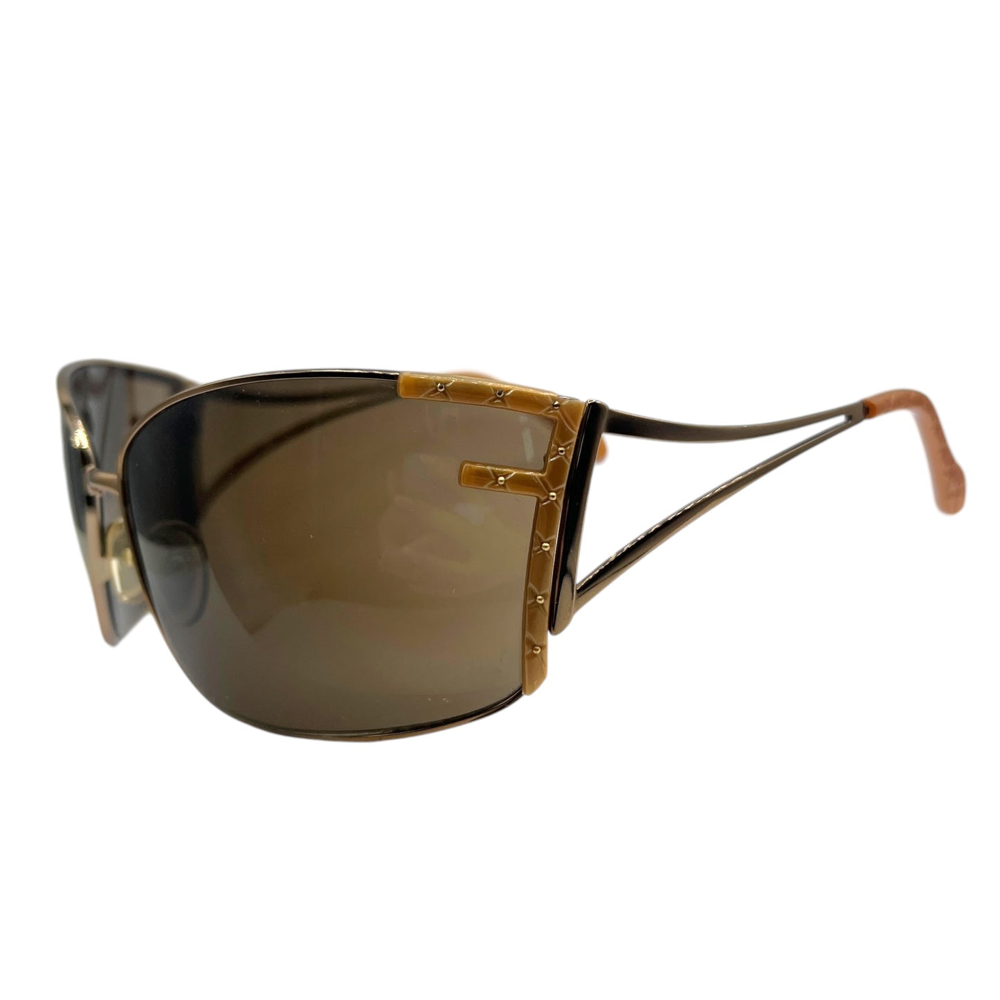 Fendi FS413 Logo Lens Brown Oversized Sunglasses w/ Case
