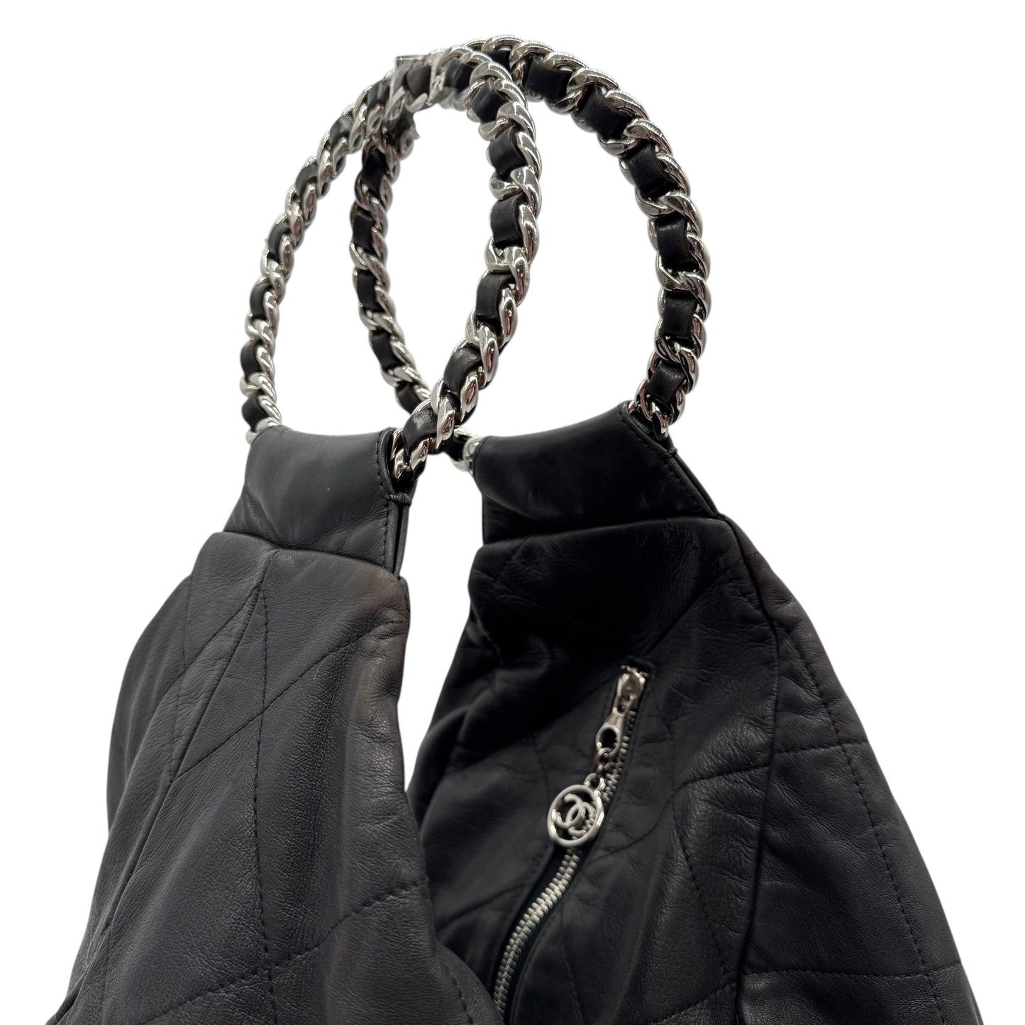 Chanel Black Matelasse Quilted Lambskin Oversized Ring Handle Hobo 1994-96] - Outfit Repeater