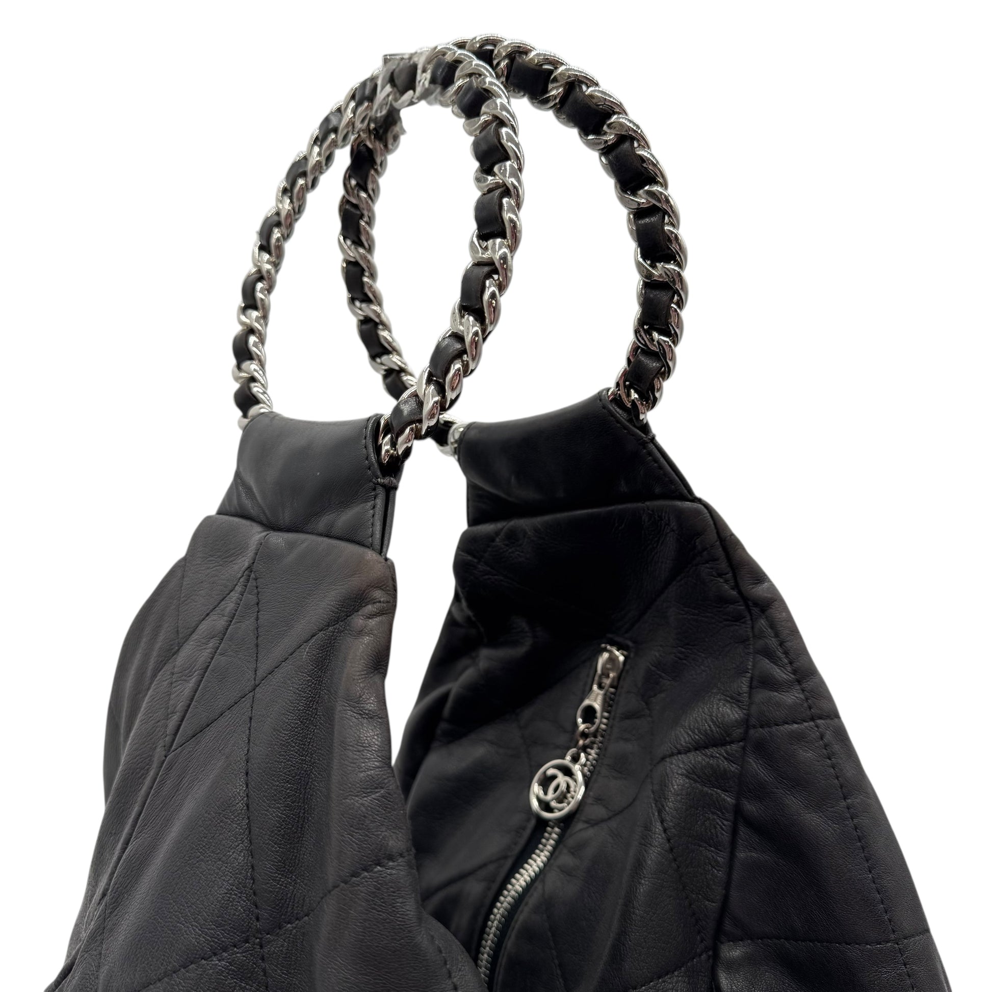 Chanel Black Matelasse Quilted Lambskin Oversized Ring Handle Hobo 1994-96] - Outfit Repeater