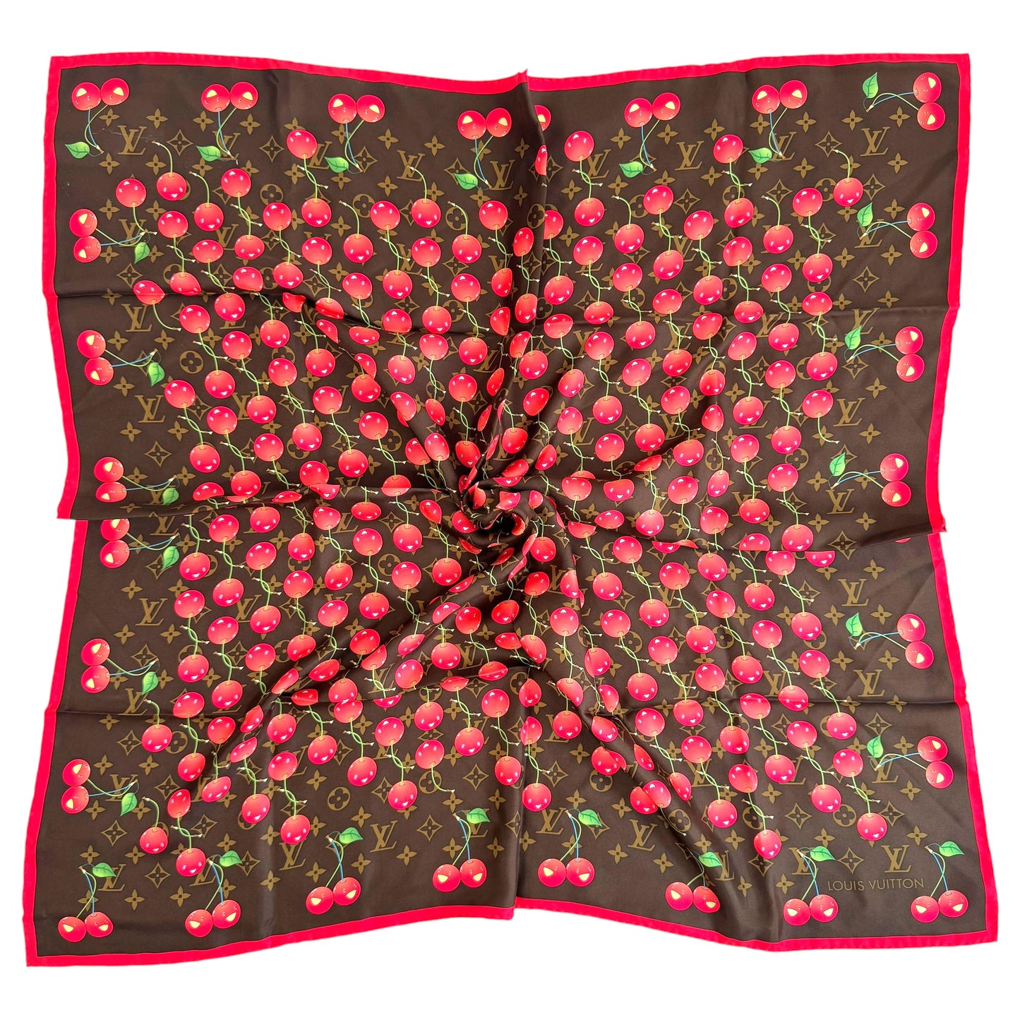 Louis Vuitton x Murakami Cherry Monogram Print Silk Square Scarf