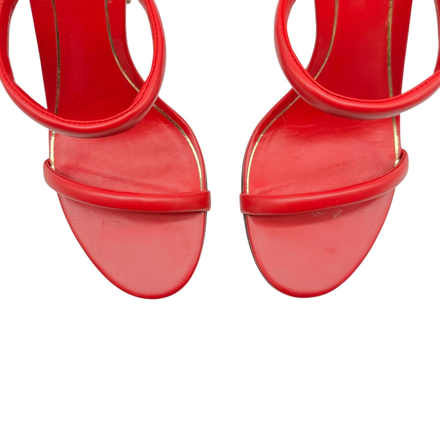 Valentino Garavani Red Leather Flower Heel Strappy Sandal Pumps