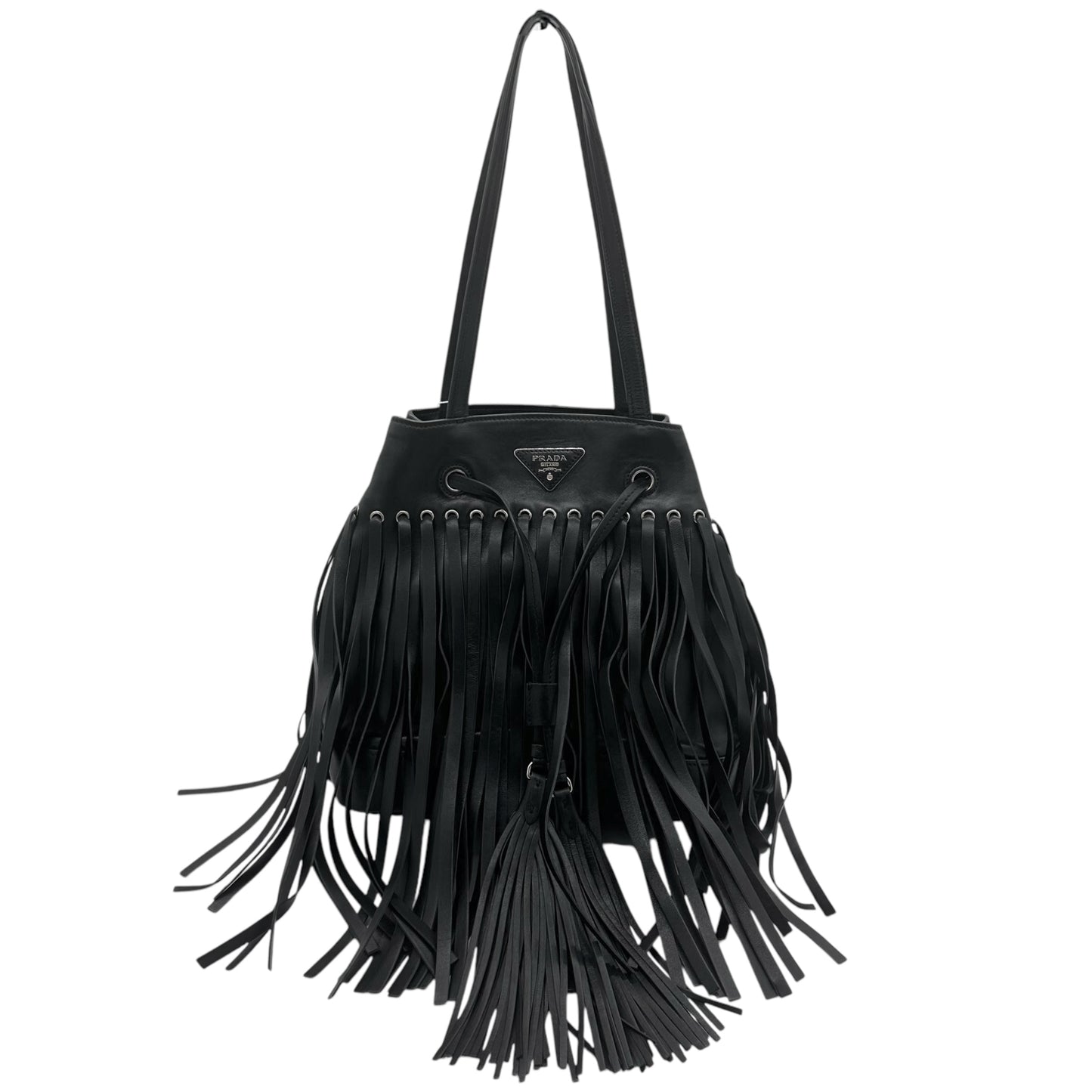 Prada Black Leather Fringe Bucket Bag - Outfit Repeater