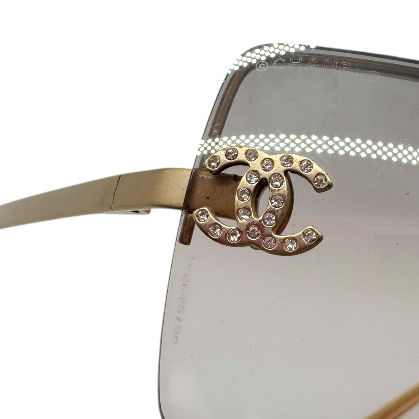 Chanel Beige/ Gold Crystal Logo Rimless 4092-B Sunglasses