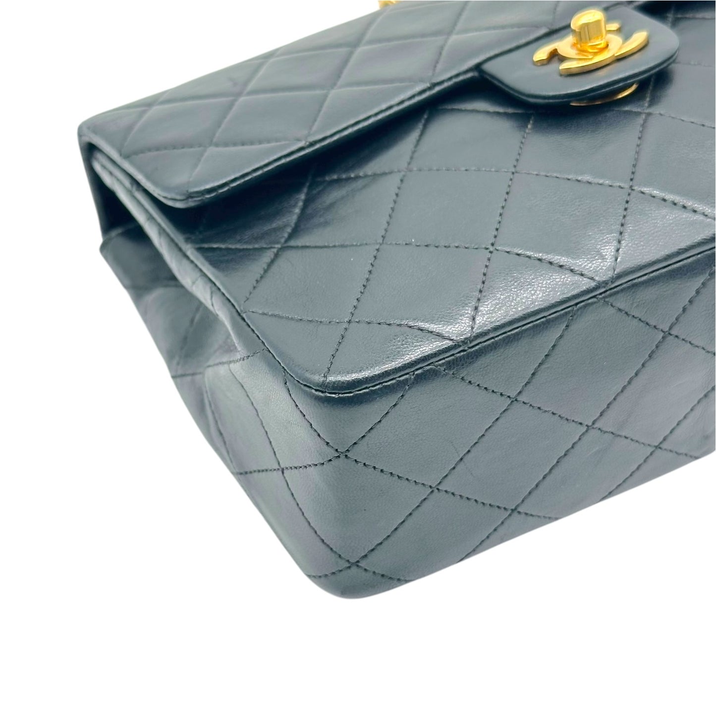 Chanel Black & Gold Lambskin Matelasse Small Classic Flap Bag 1989-91