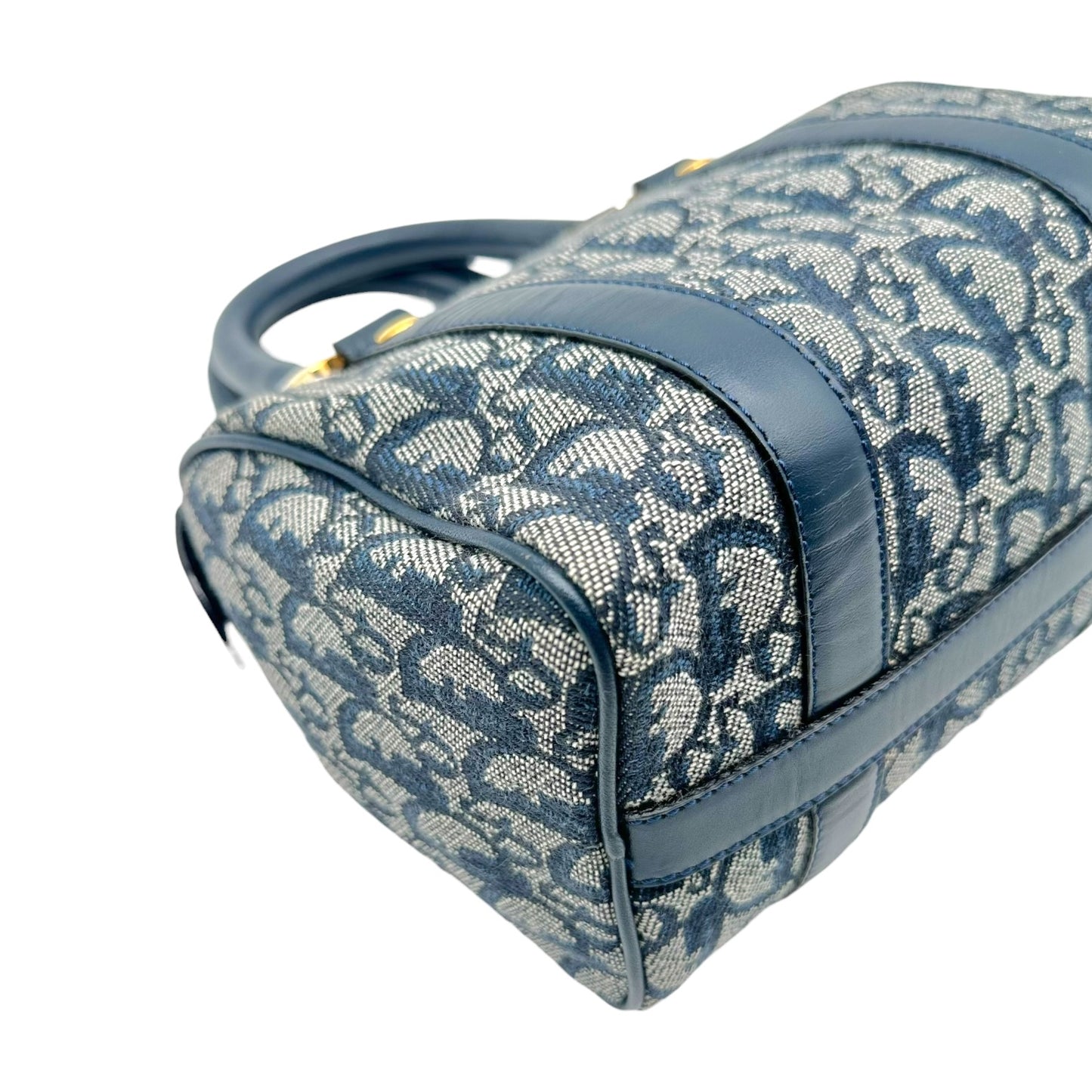 Christian Dior Navy Blue Trotter Monogram Small Boston Bag
