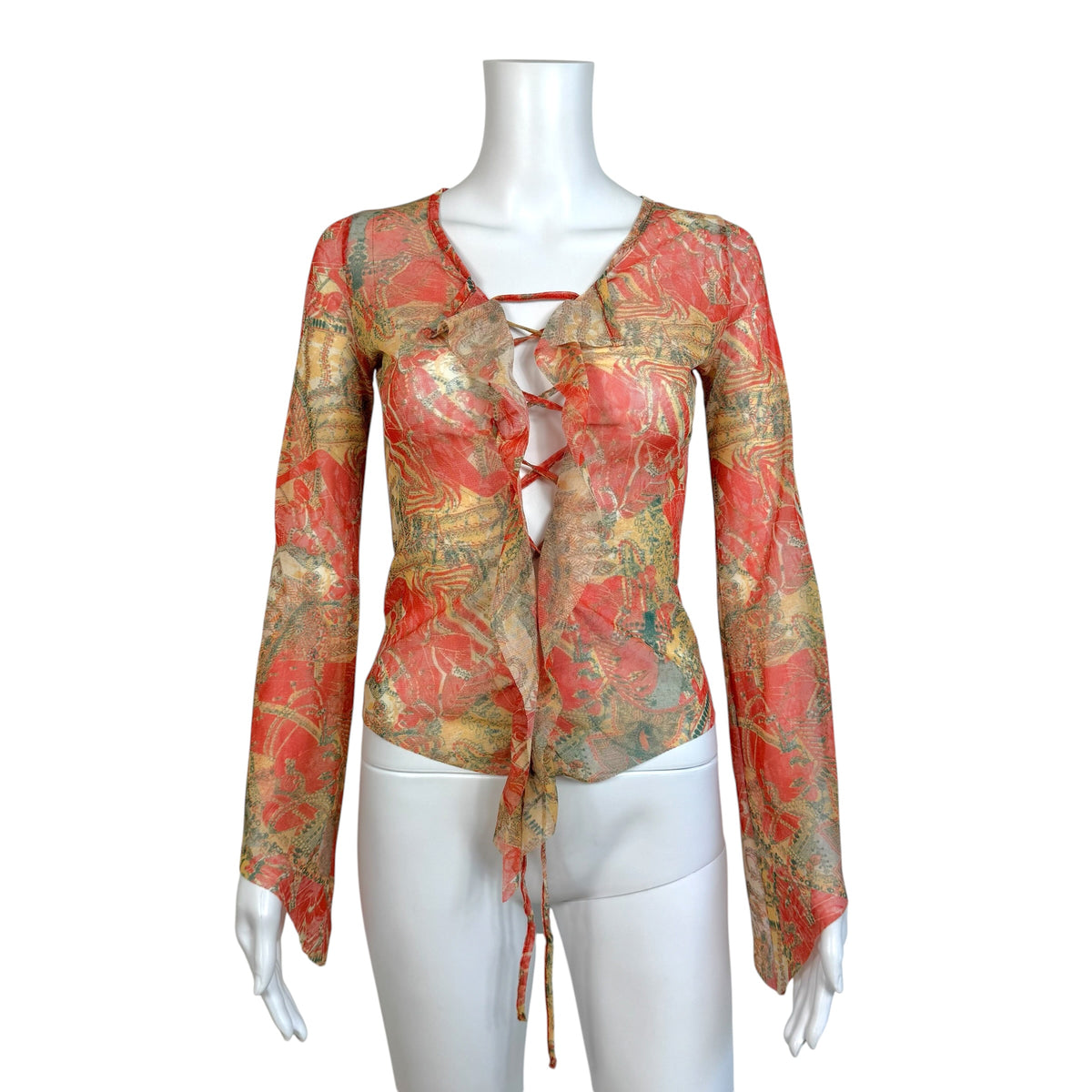 Jean Paul Gaultier Red Beige Paisley Print Mesh Top