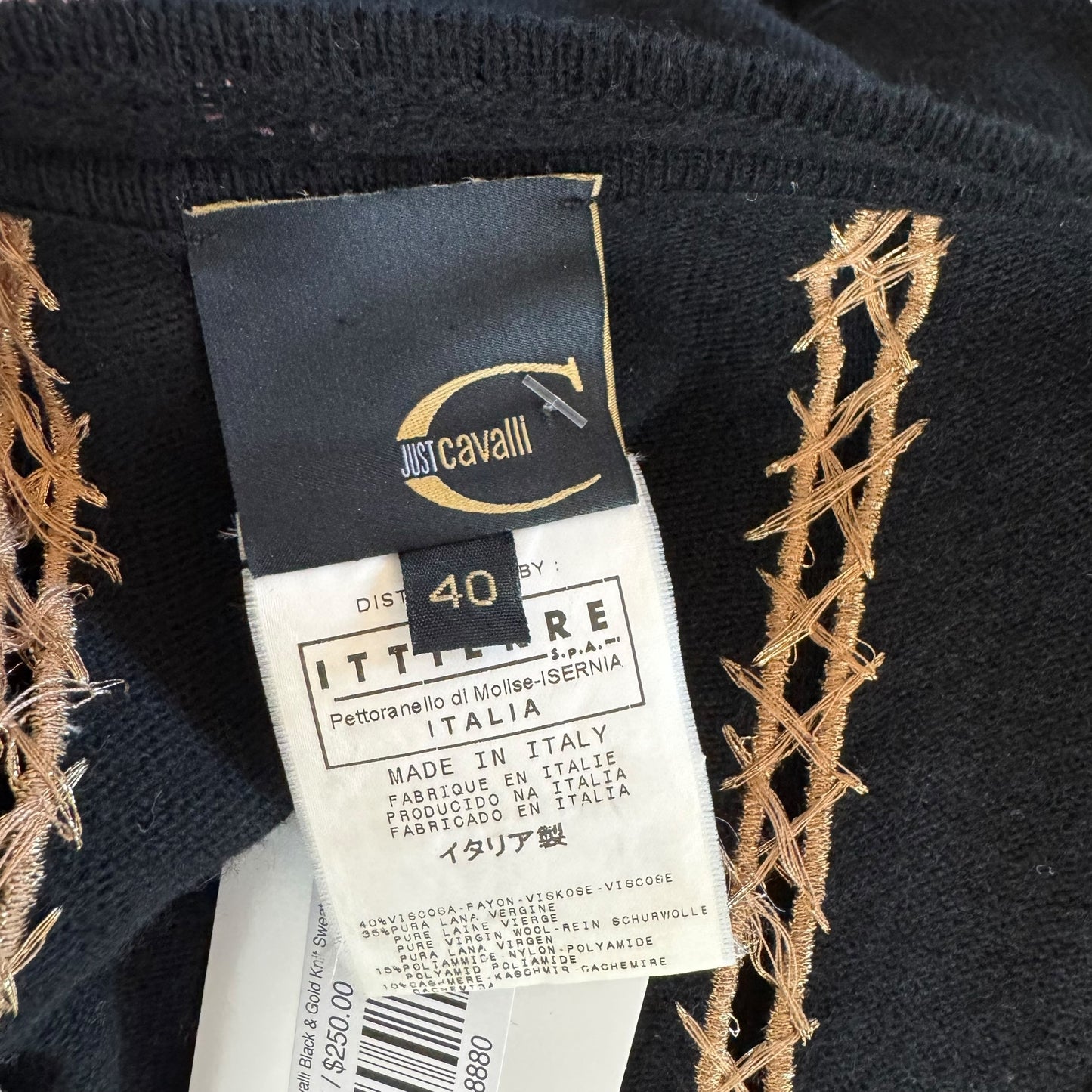 Just Cavalli Roberto Cavalli Black & Gold Knit Sweater Mini Dress
