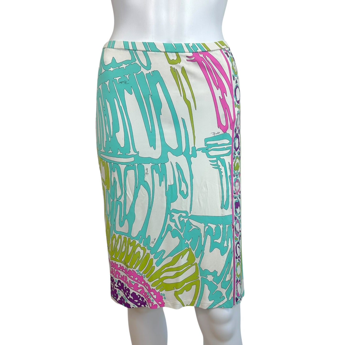 Emilio Pucci Turquoise & Pink Printed Midi Skirt