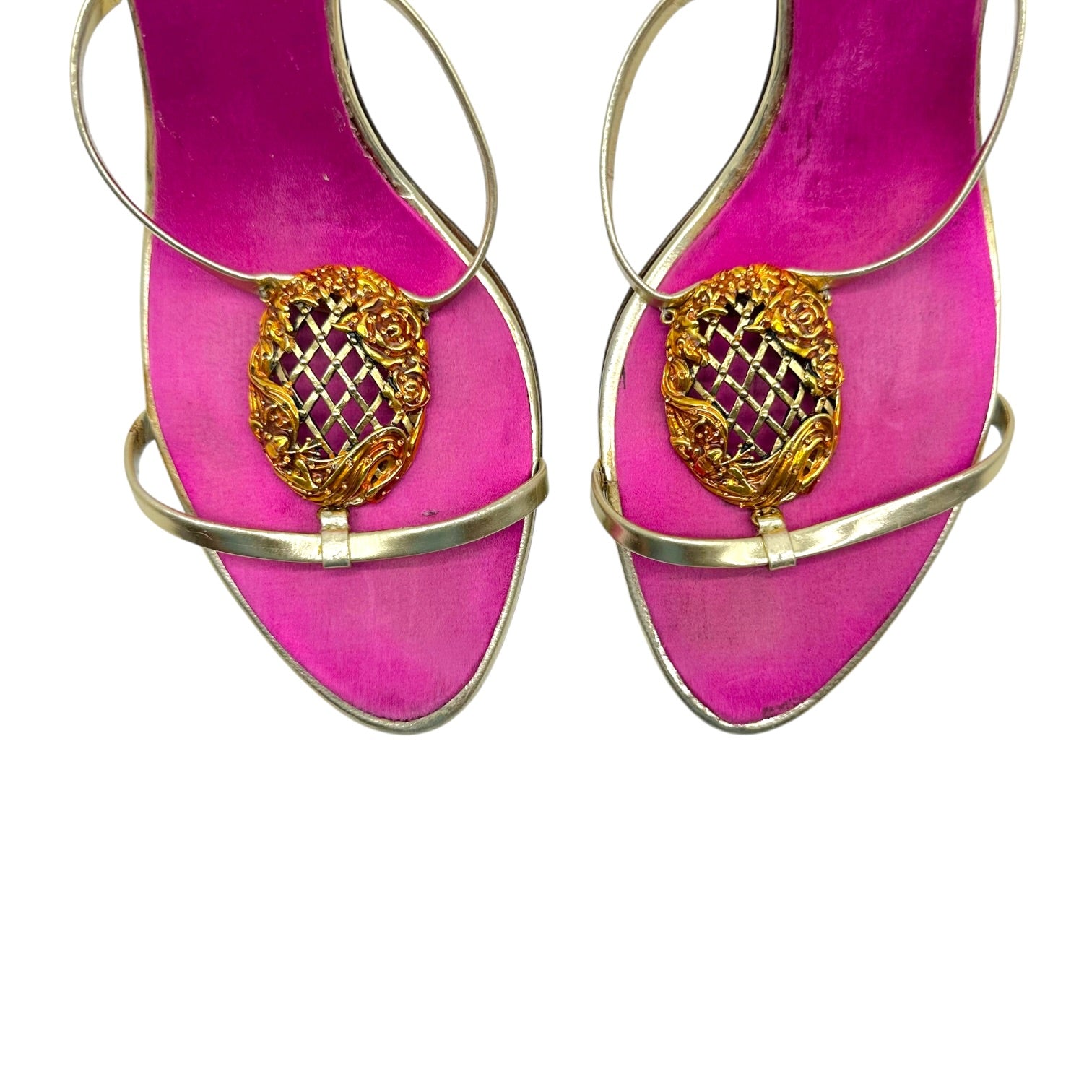 Roberto Cavalli Strappy Heeled Sandals Gold Pink Rose