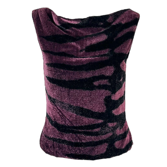 Roberto Cavalli Class Purple Velvet Zebra Print Cowl Blouse