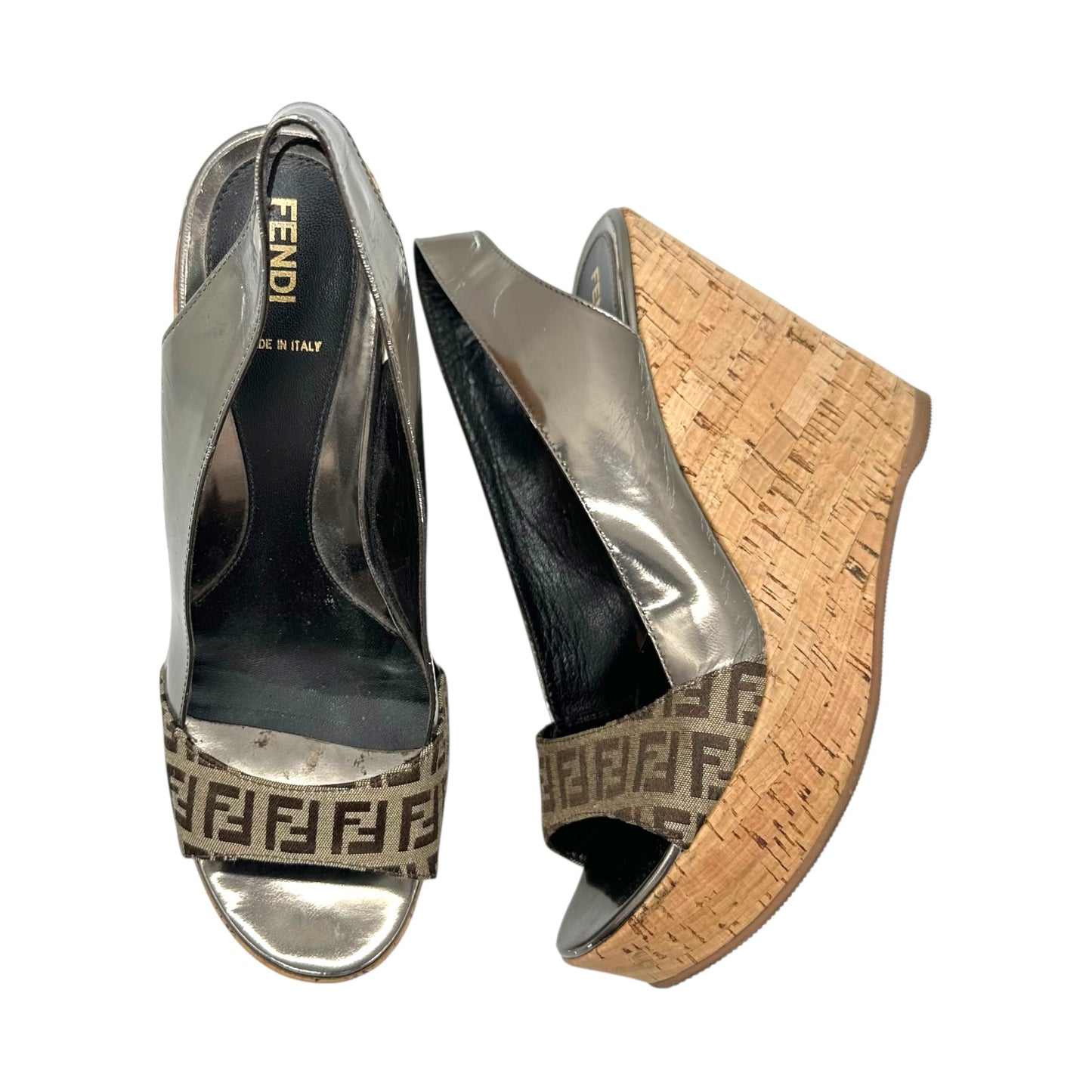 Fendi Zucchino Monogram Wedge Sandals