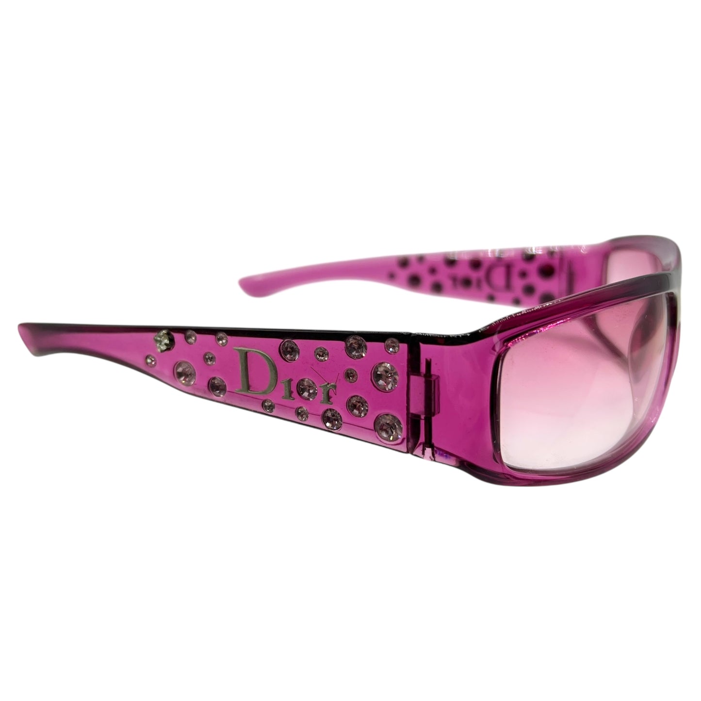 Christian Dior DiorSparkling1 Pink Crystal Embellished Rectangle Sunglasses w/ Case