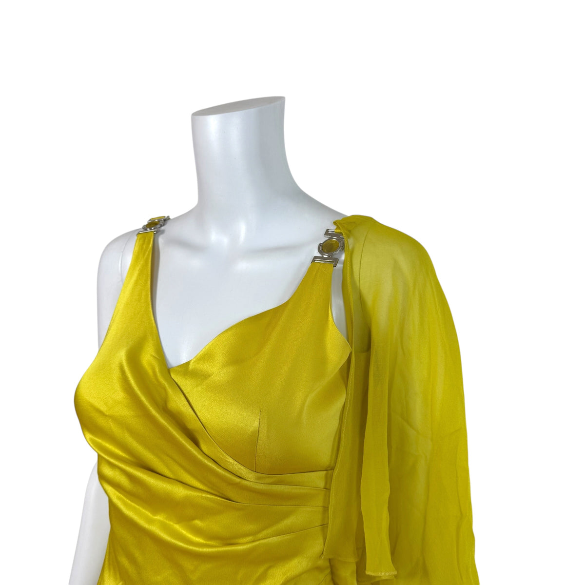 Versace Collection Yellow Silk Gown with Medusa Logo Hardware