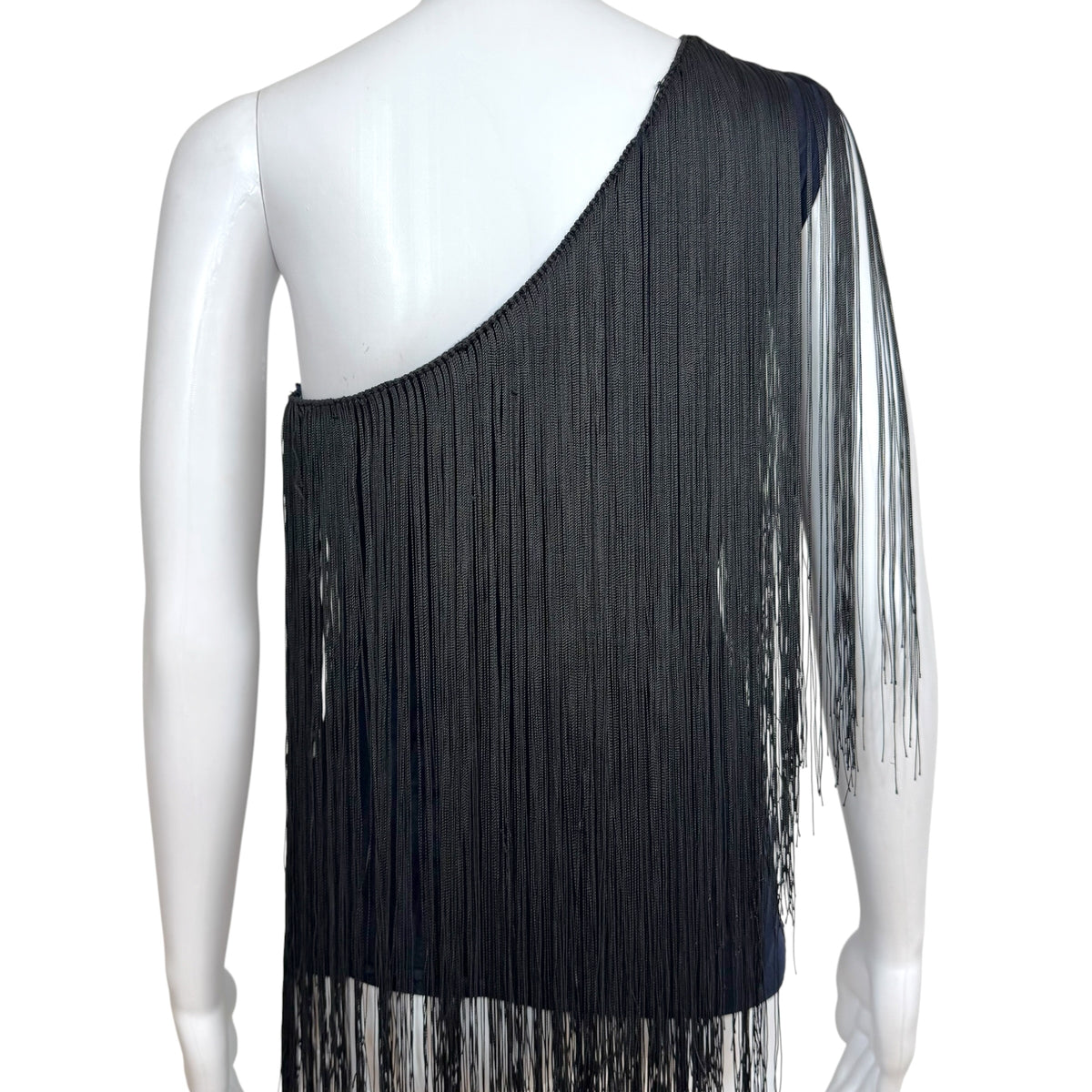 Lanvin One-Shoulder Sequin Tank Navy Blue Black Fringe