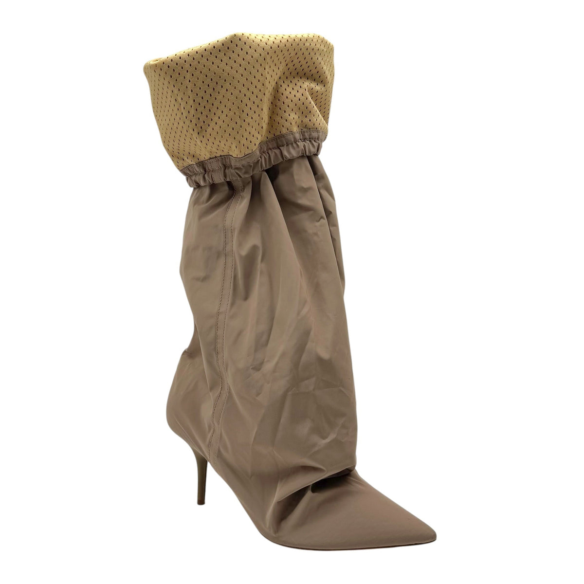 Yeezy Season 6 Taupe Nylon Fold-Over Slouchy Heeled Boots