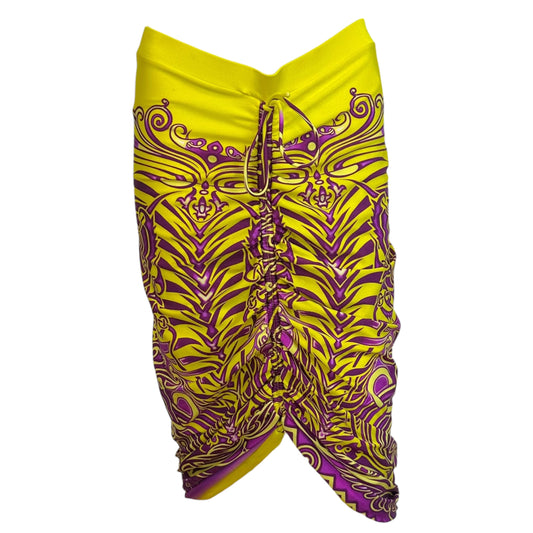 Jean Paul Gaultier Soleil Yellow & Purple Tribal Print Ruched Midi Skirt