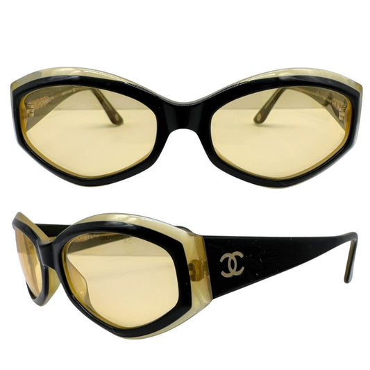 Chanel Oval Sunglasses Black Yellow Logo Arms