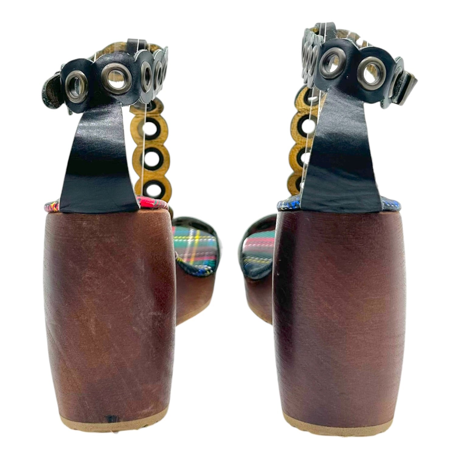 D&G Wooden Platform Heels Plaid Red Blue Green