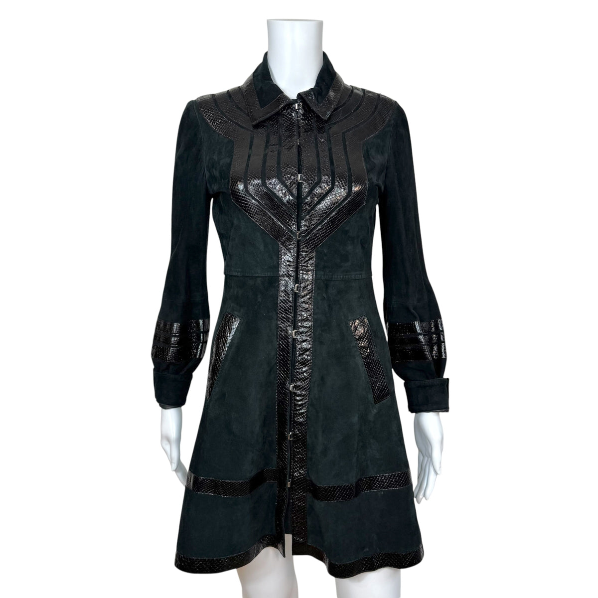Gucci Black Suede & Python Mid-Length Jacket
