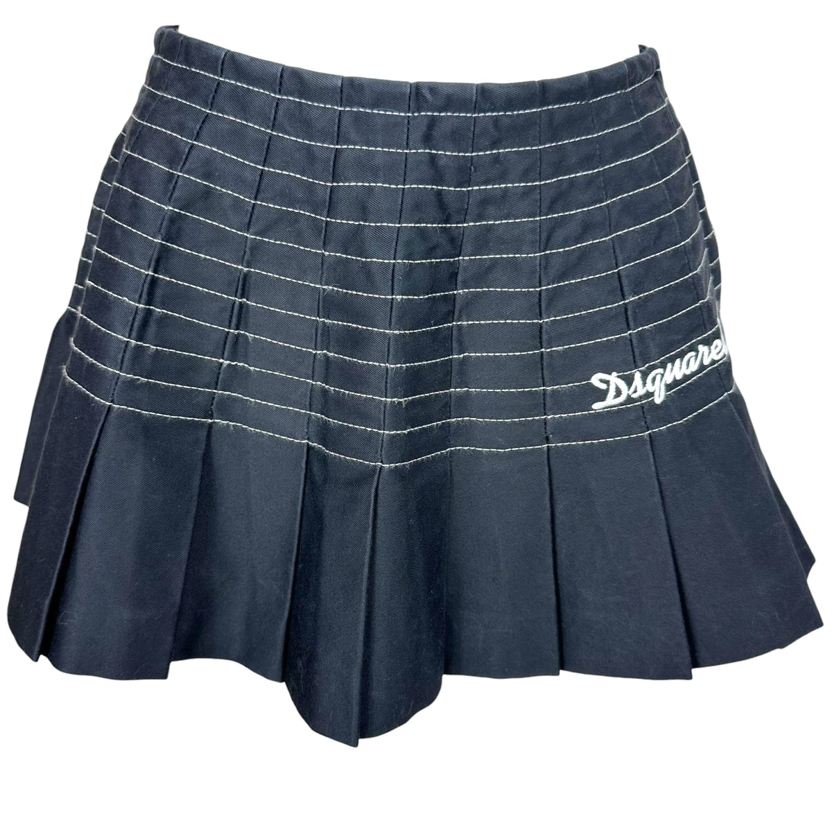 Dsquared2 Black White Contrast Stitch Pleated Mini Skirt