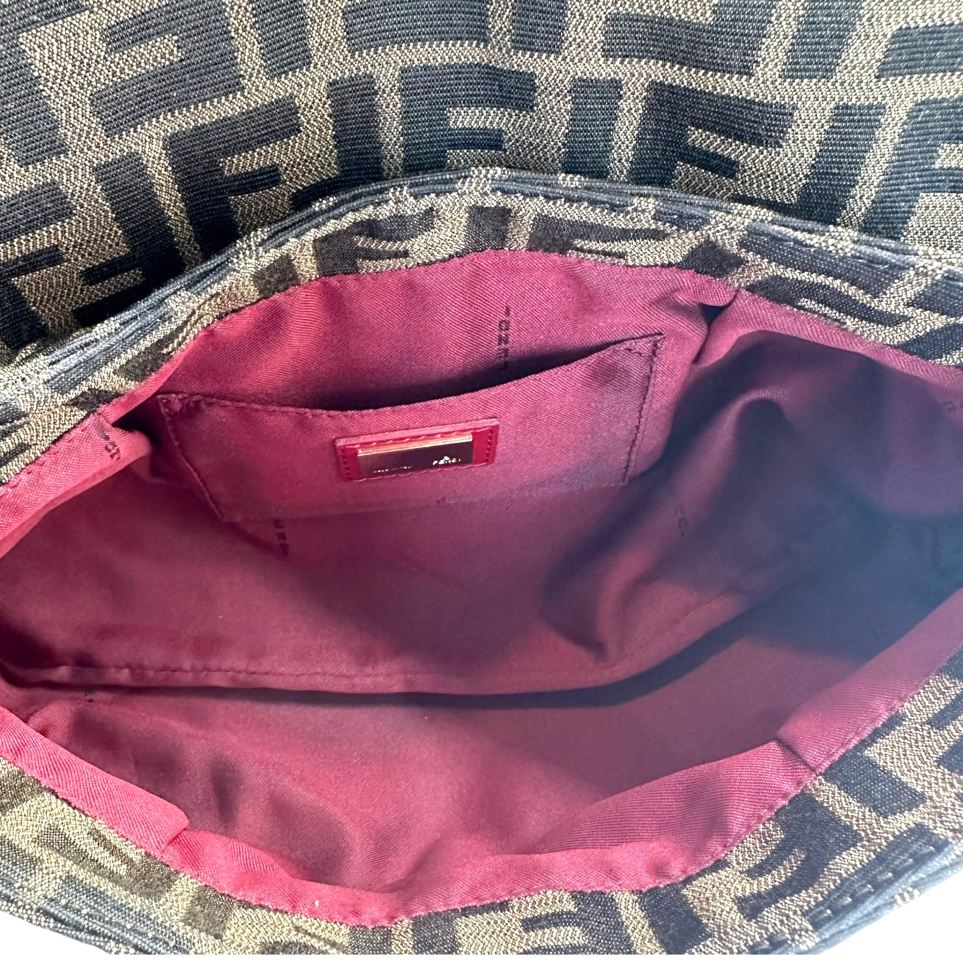 Fendi Red Leather Trim Zucca Monogram Chef Bag - Outfit Repeater