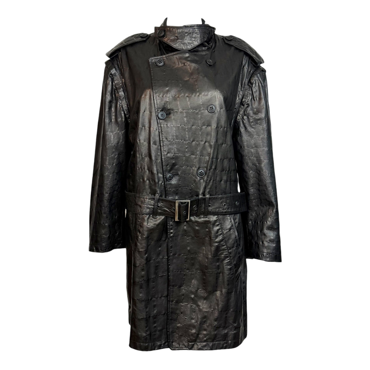 Emporio Armani F/W 2010 Croc Print Black Leather Trench Coat