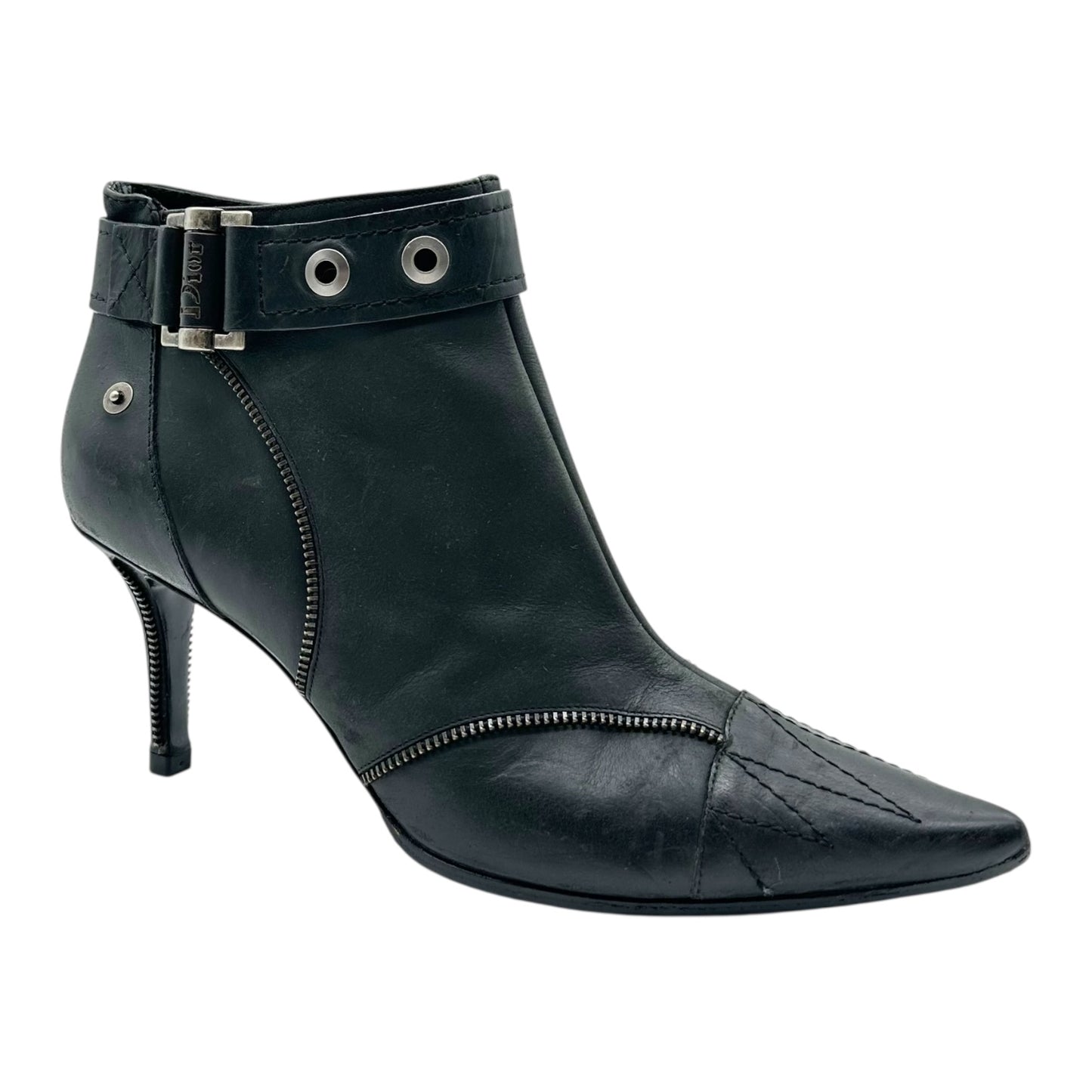 Christian Dior Black Leather Heeled Ankle Boots