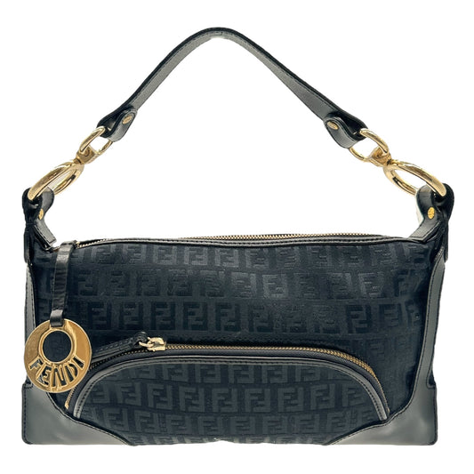 Fendi Black Zucchino Monogram Leather Trim Shoulder Bag