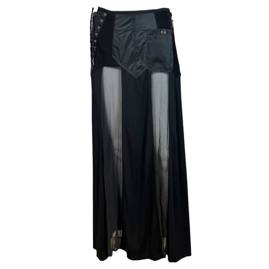 Jean Paul Gaultier Black Sheer Silk Lace-Up Maxi Skirt