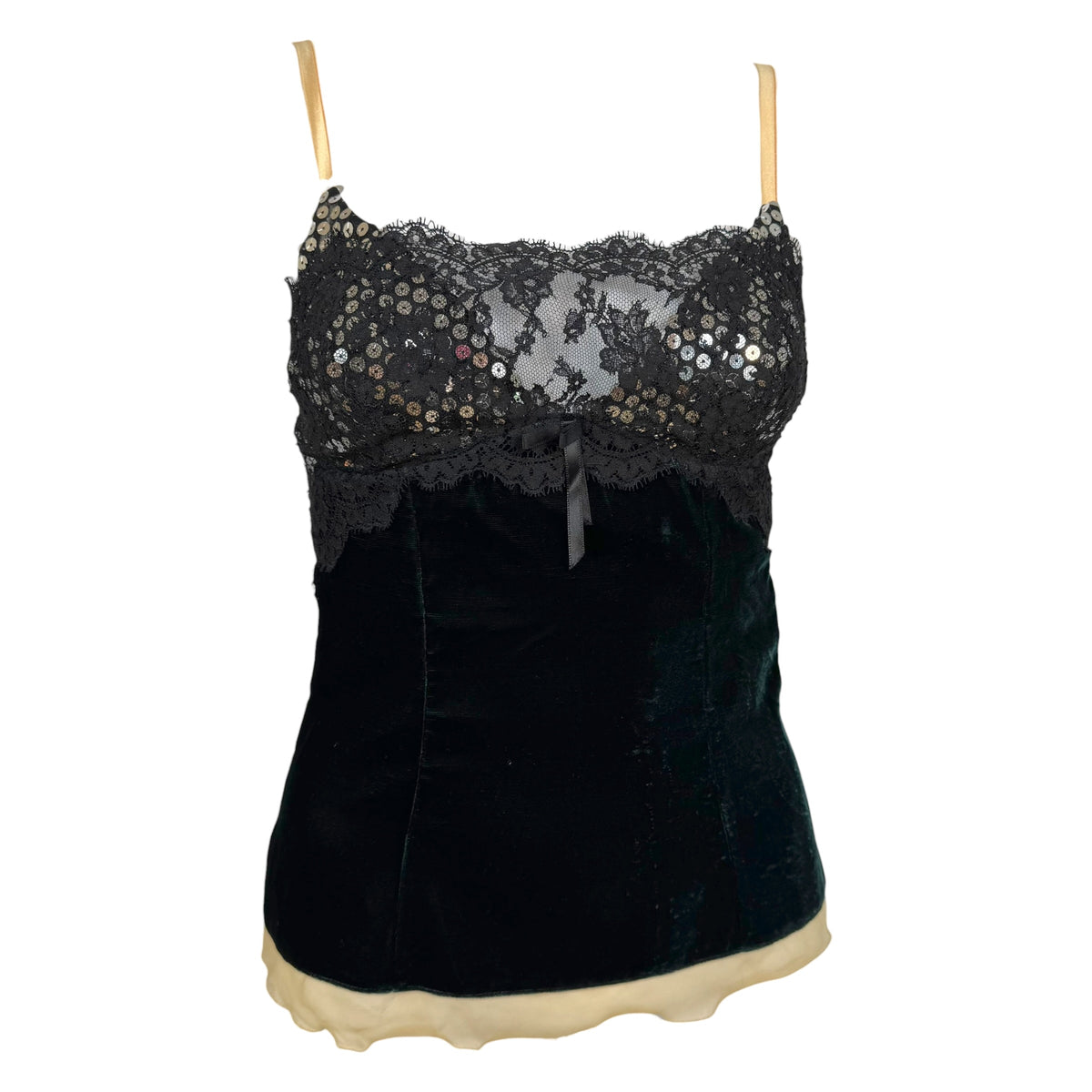 Dolce & Gabbana Forest Green Velvet & Sequin Embellished Lace Bustier Top