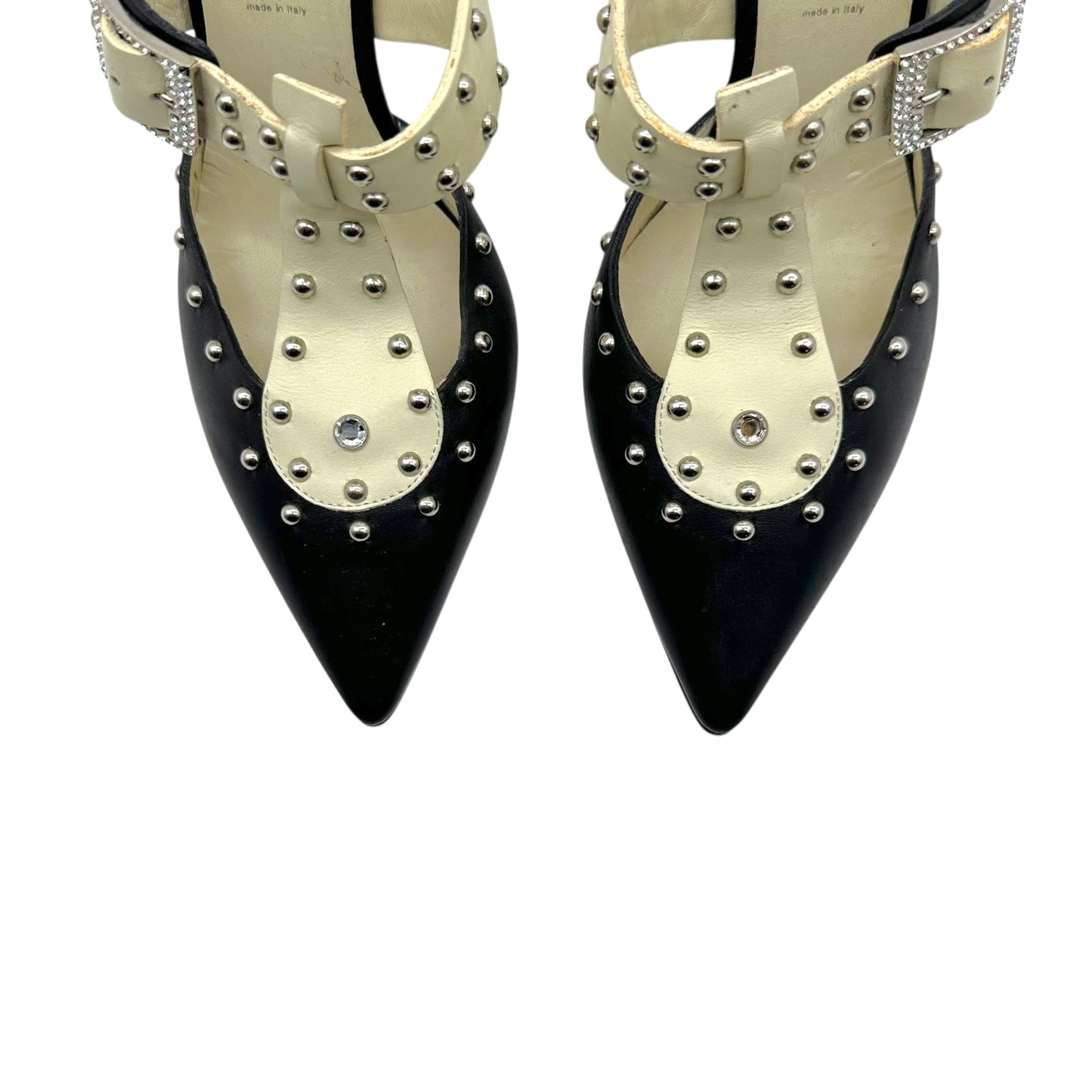 Casadei Studded Black & White Mule Heels - Outfit Repeater